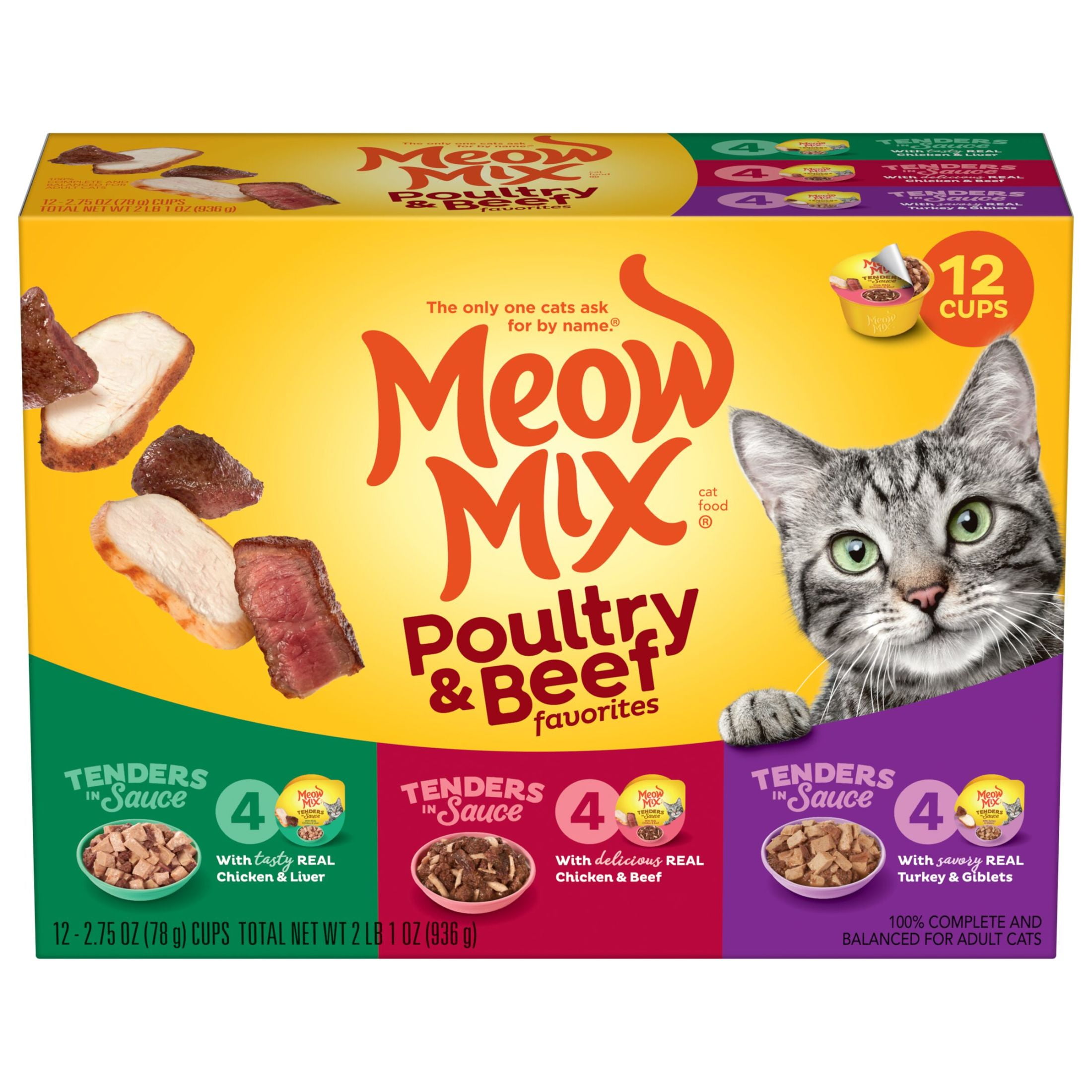Meow Mix Tender Favorites Poultry & Beef Variety Pack Wet Cat Food (Multi-Flavor, 12 Pack of 2.75 oz) aurfr