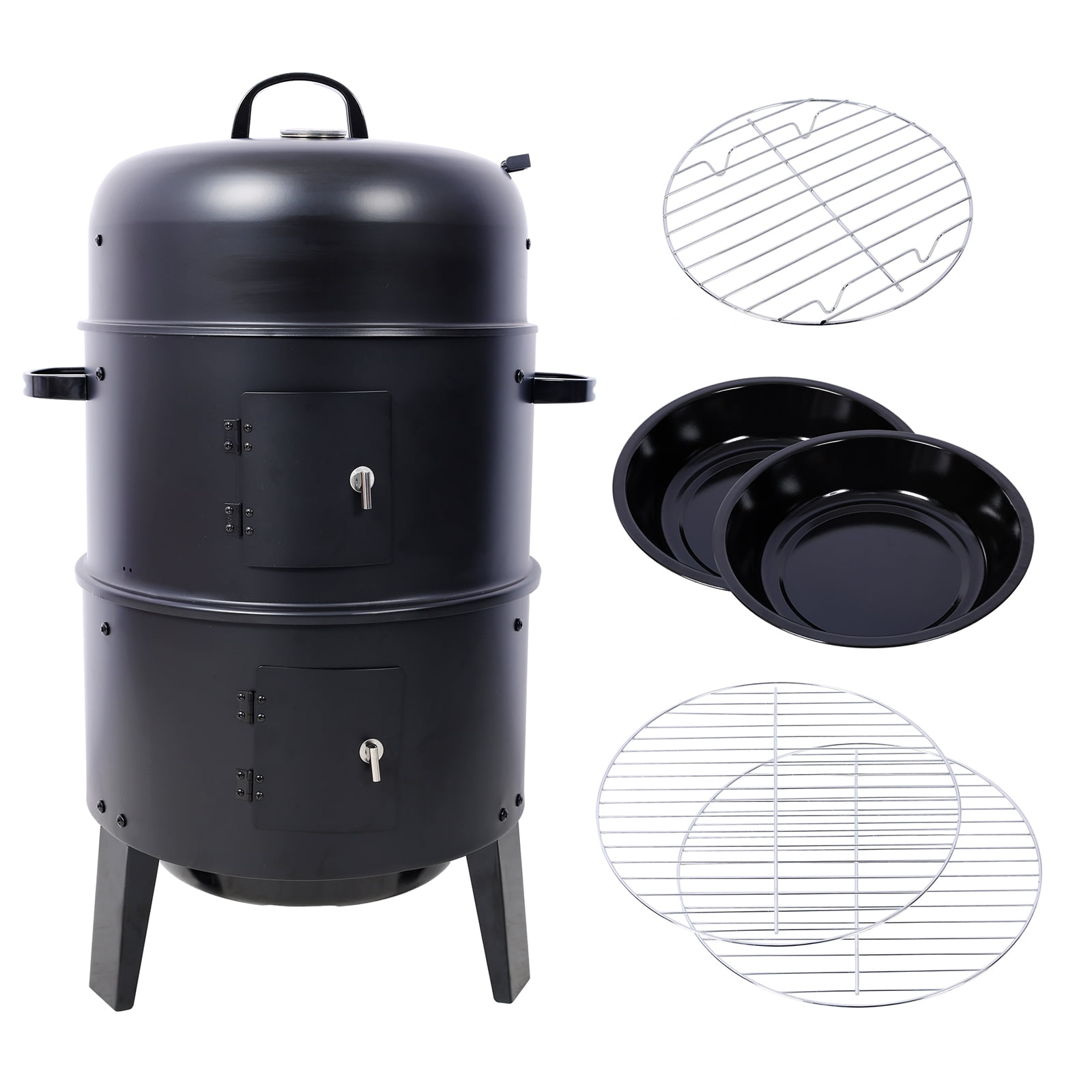 Deiokin 16-Inch Charcoal Smoker Grill, 3-in-1 Vertical Wood Smoker for Outdoor Cooking (Black, 16 in) lmvsc