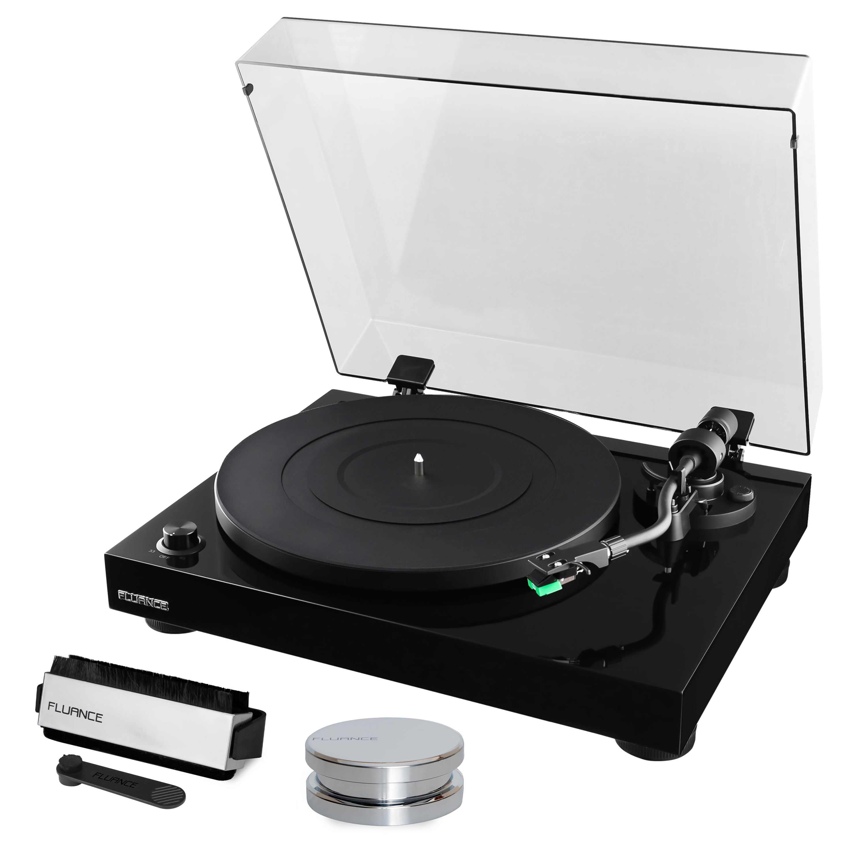 Fluance RT81 Elite High Fidelity Vinyl Turntable with Audio Technica AT95E Cartridge, Belt Drive, Built-in Preamp, and Vinyl Cleaning Accessory Kit (Black) cv00a
