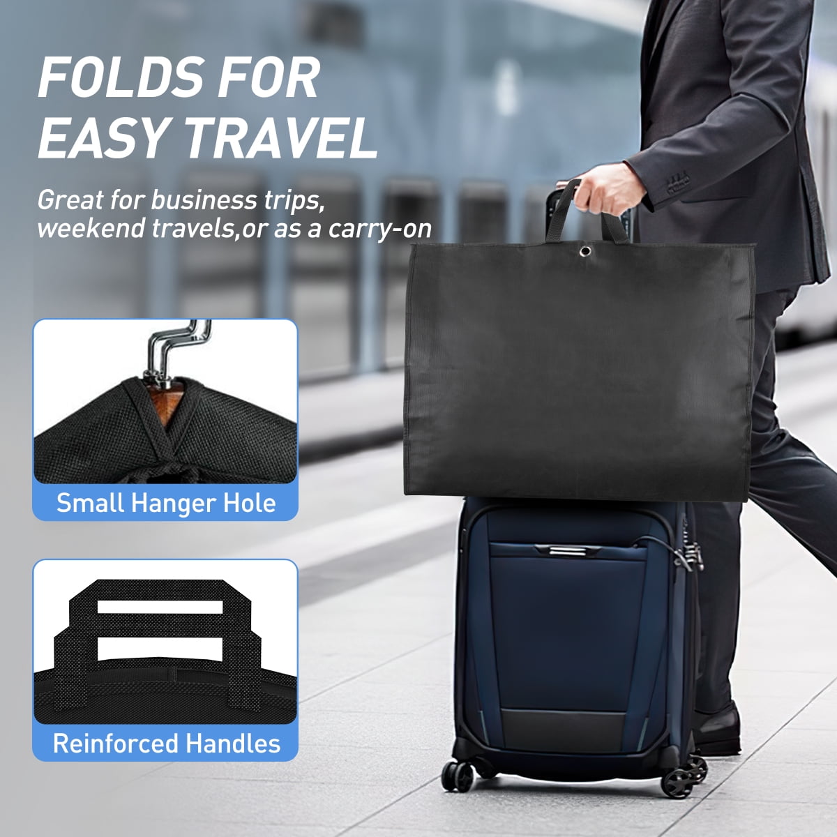 DAKOMM Garment Bag for Travel, Hanging Suit Cover with Pockets, Foldable Water-Resistant Storage for Suits and Dresses (Black, 51 in, 3 Pack) 7jqly