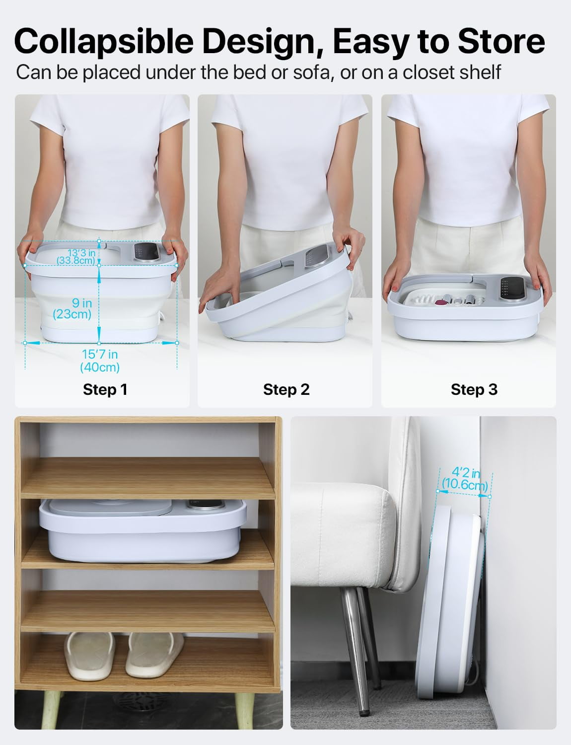 ALLJOY Collapsible Foot Spa Massager with Heat and Bubble Function (6 Massage Rollers, 4.1 in Foldable) 9ybte