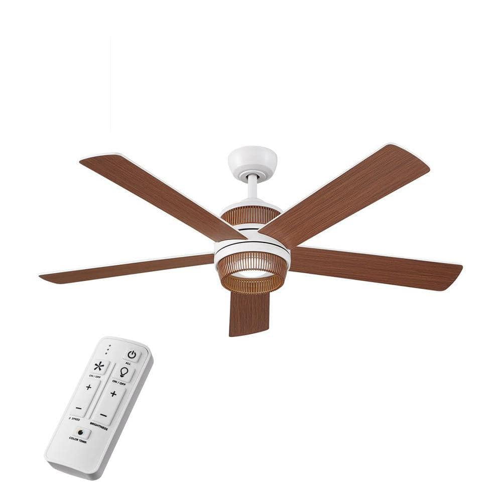 Hampton Bay Tonham 52 in. Indoor Matte White Ceiling Fan with Integrated LED Light and Remote Control (White, 52 in.) rcn63