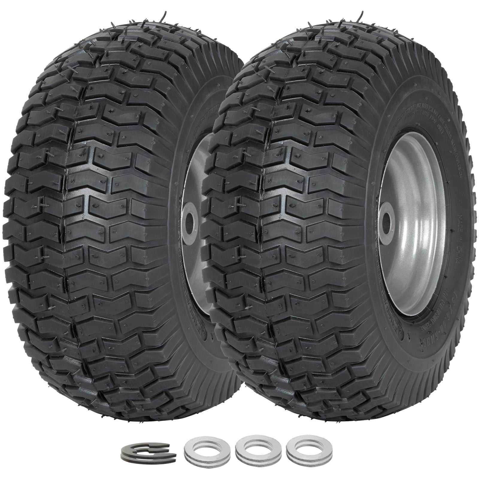 WEIZE 15x6.00-6 Lawn Mower Front Tire and Wheel Assembly (Black, 2-Pack) q1l2c