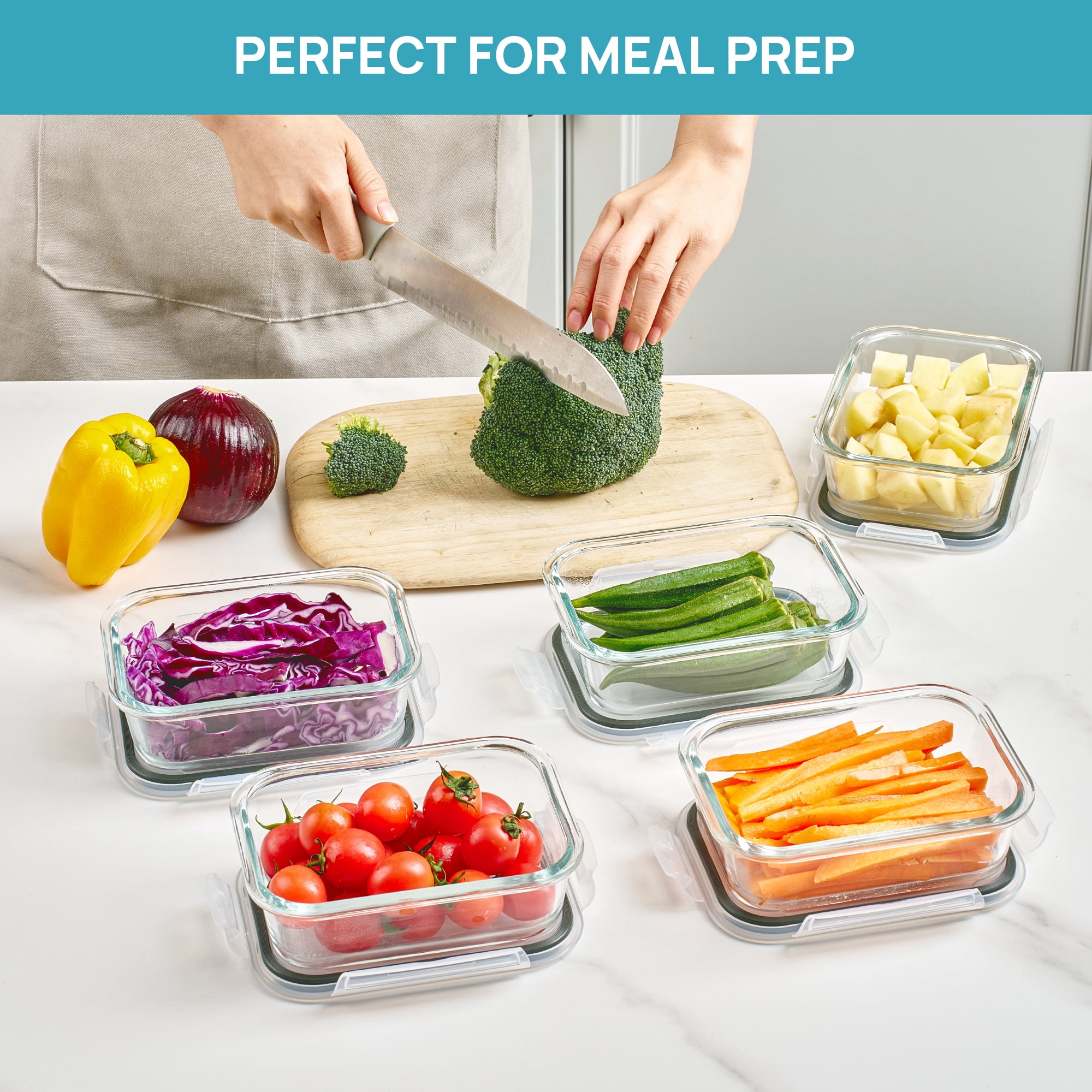 Sindcom Glass Food Storage Containers with Airtight Lids (Grey, 5-Pack, 22 oz) 6t73u