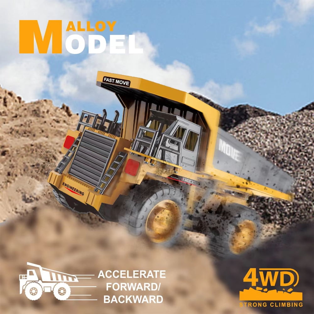 TZDZRC Remote Control Dump Truck 13 Channel 4WD RC Construction Vehicle with Lights and Sounds (Yellow, 2 Batteries) zuhxr
