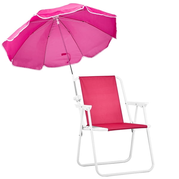 AsterOutdoor Folding Beach Chair with Umbrella, Lightweight Portable Camping Chair for Outdoor Activities (Pink, 265 lb Capacity) 5keyc