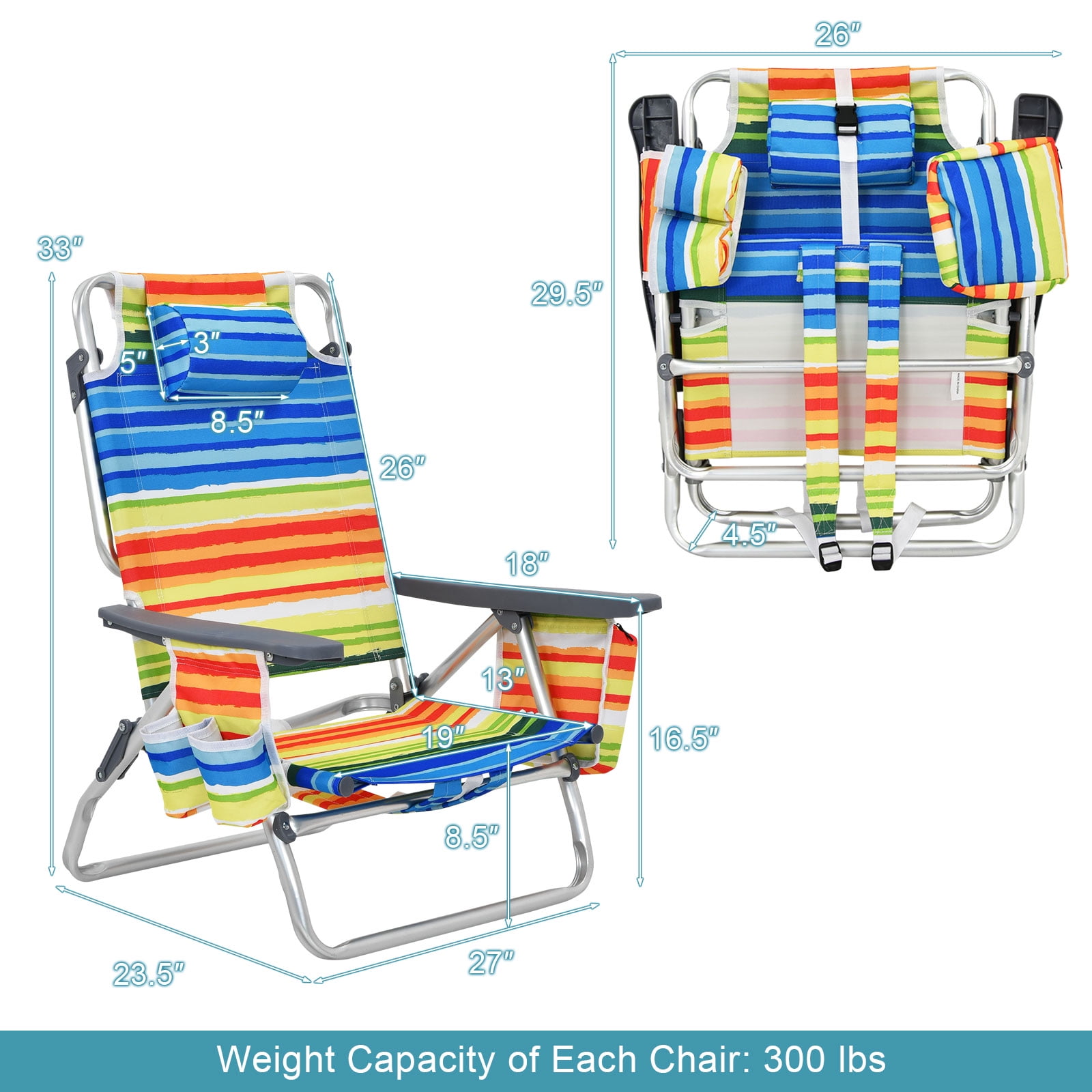Patiojoy 2-Pack Folding Beach Chair with Cup Holder and Headrest (Yellow, 2-Pack) hpgy0