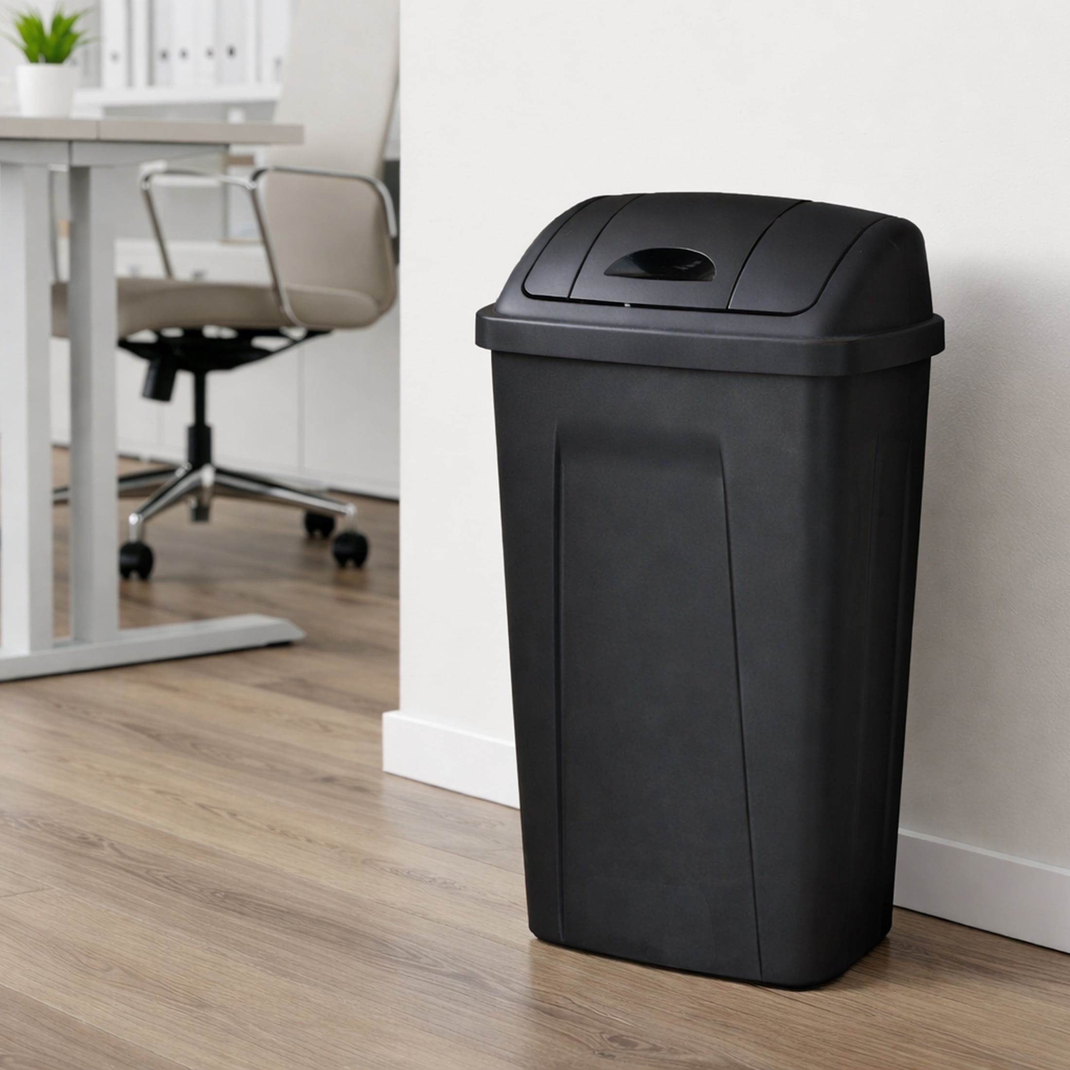 Mainstays Kitchen Trash Bin with Swing Top Lid (Black, 13 Gallon) 9zobs