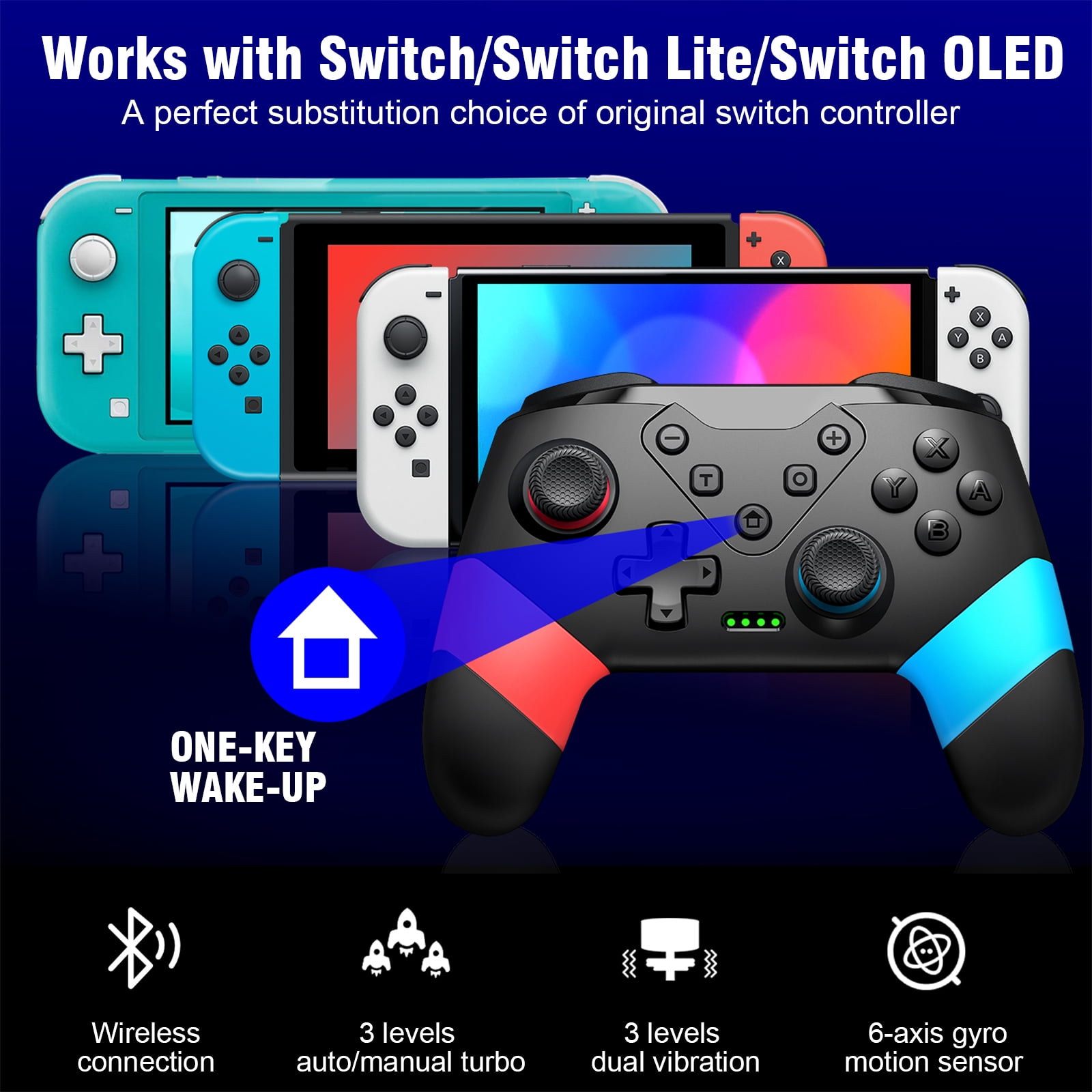 ZRZLMVP Wireless Pro Controller for Switch/OLED/Lite, Programmable Back Paddles, Turbo & 6-Axis Gyro (Black) sem9l