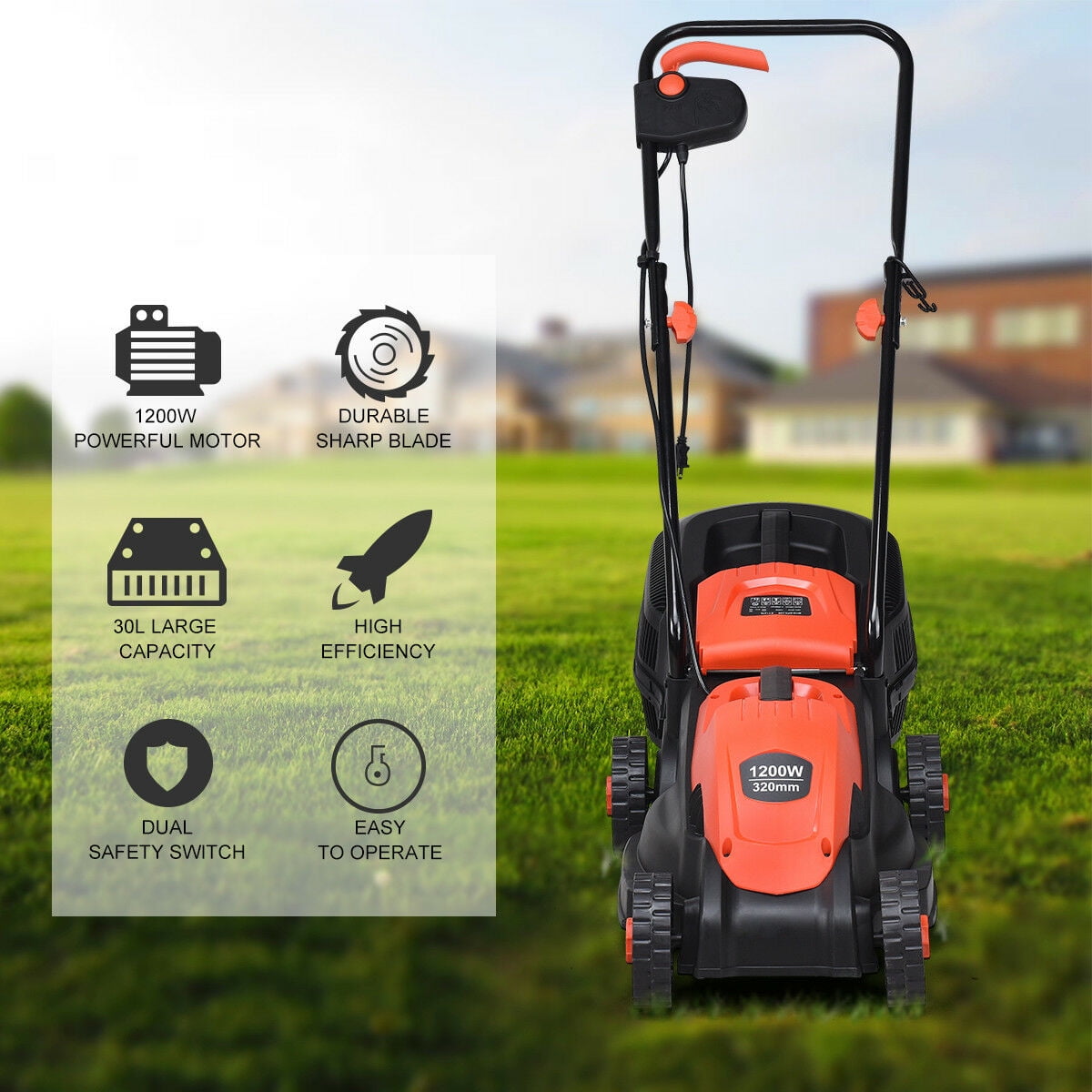 Costway 12 Amp 14-Inch Electric Push Lawn Mower with Grass Catcher (Red, 14 in) qilrg