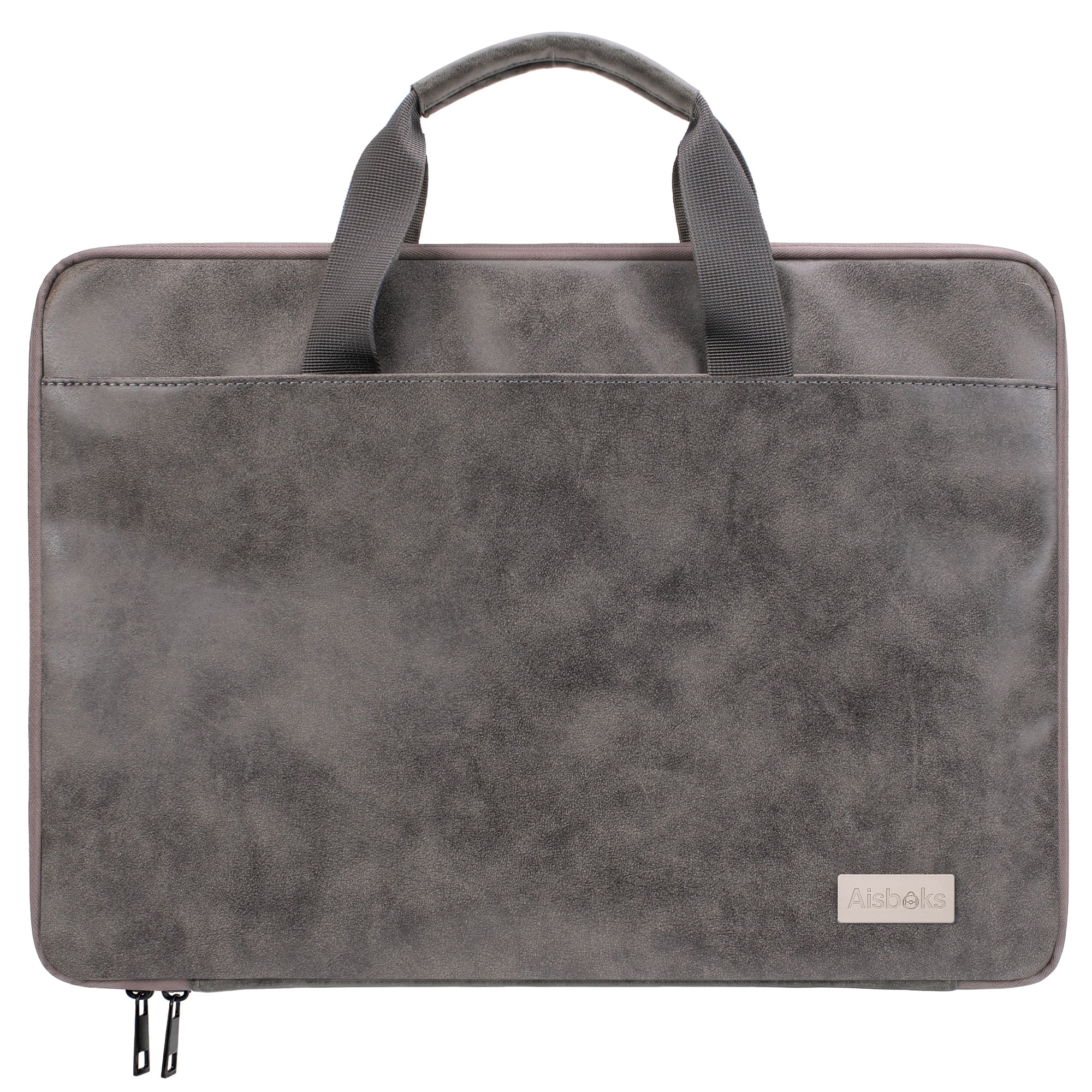 Aisboks Vintage Laptop Bag for 15.6-16 inch Devices, Premium PU Leather Sleeve with Luggage Strap and Accessory Pocket (Grey, 16 in) vesrd