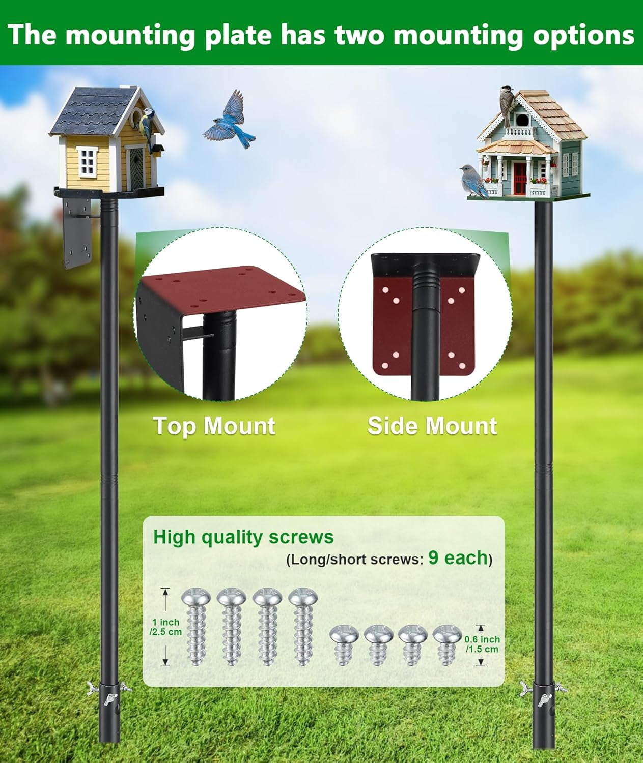 IHOMEPARK Outdoor Bird House Pole, Adjustable Heavy-Duty Metal Feeder Stand (Black, 60 in) ye2q1