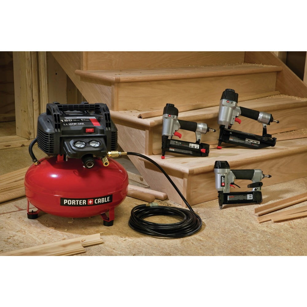 PORTER-CABLE 3-Piece Pneumatic Nailer and 6 Gallon Oil-Free Pancake Air Compressor Combo Kit (Refurbished, 6 Gallon) laxuh