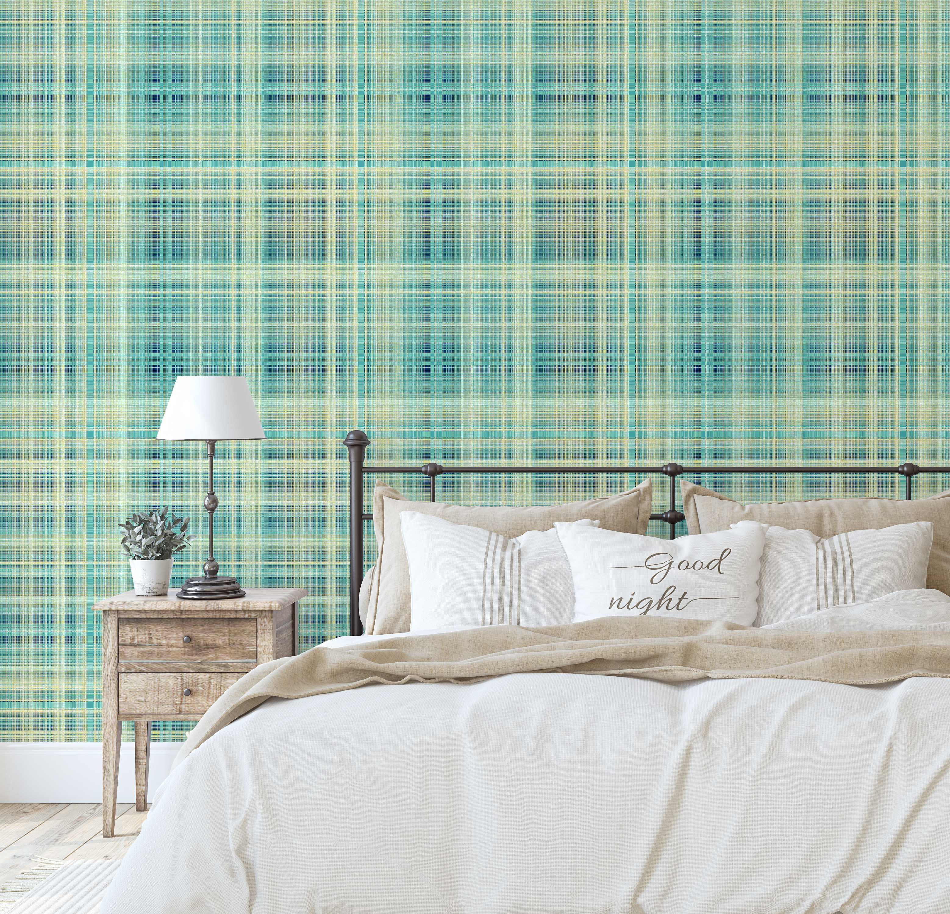 S4Sassy Peel and Stick Wallpaper, Removable Vinyl Contact Paper for Accent Walls, Aqua Plaid Print (Green, 25 in x 120 in) oopgh