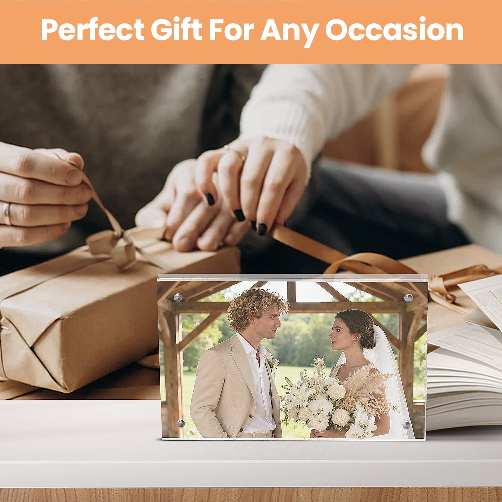 Sindcom 4x6 Acrylic Picture Frames, Double Sided Magnetic Floating Desktop Display (Clear, 3 Pack) lw2jr