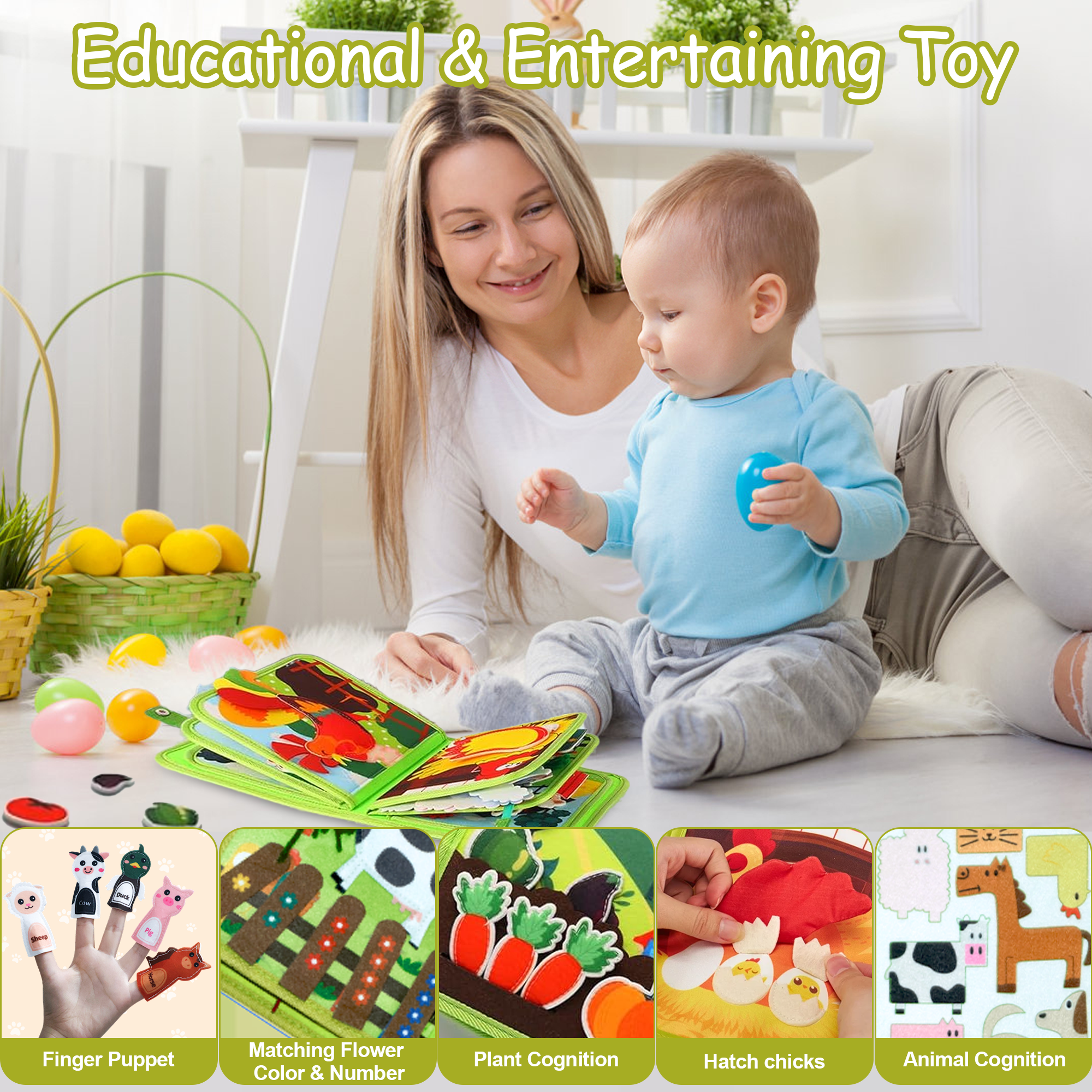 BIGODY Montessori Busy Book and Sensory Activity Board for Toddler Fine Motor Skill Development (8x10 in) kpeaz