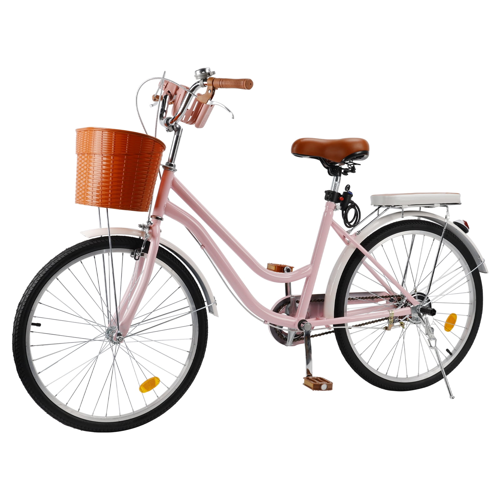 Bruce & Shark Women's Cruiser Bicycle, City Commuter Beach Bike with Basket and Lock (Blue, 24 in) 757bs