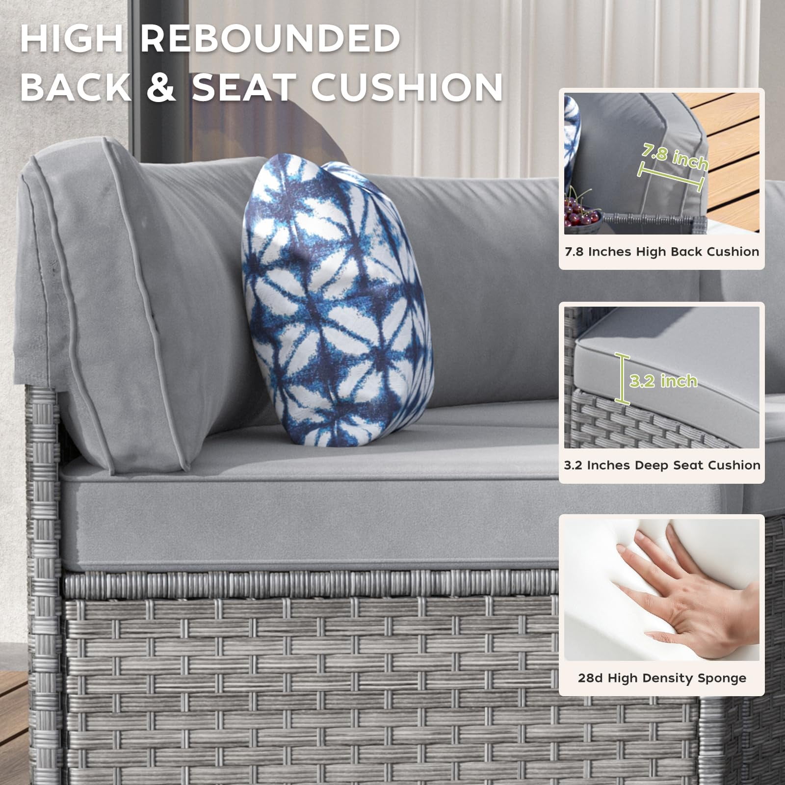 CDCASA 7 Piece Patio Furniture Set, All-Weather Wicker Rattan Curved Sectional Sofa with Coffee Table (Grey, 7 Piece Set) 2kfzr