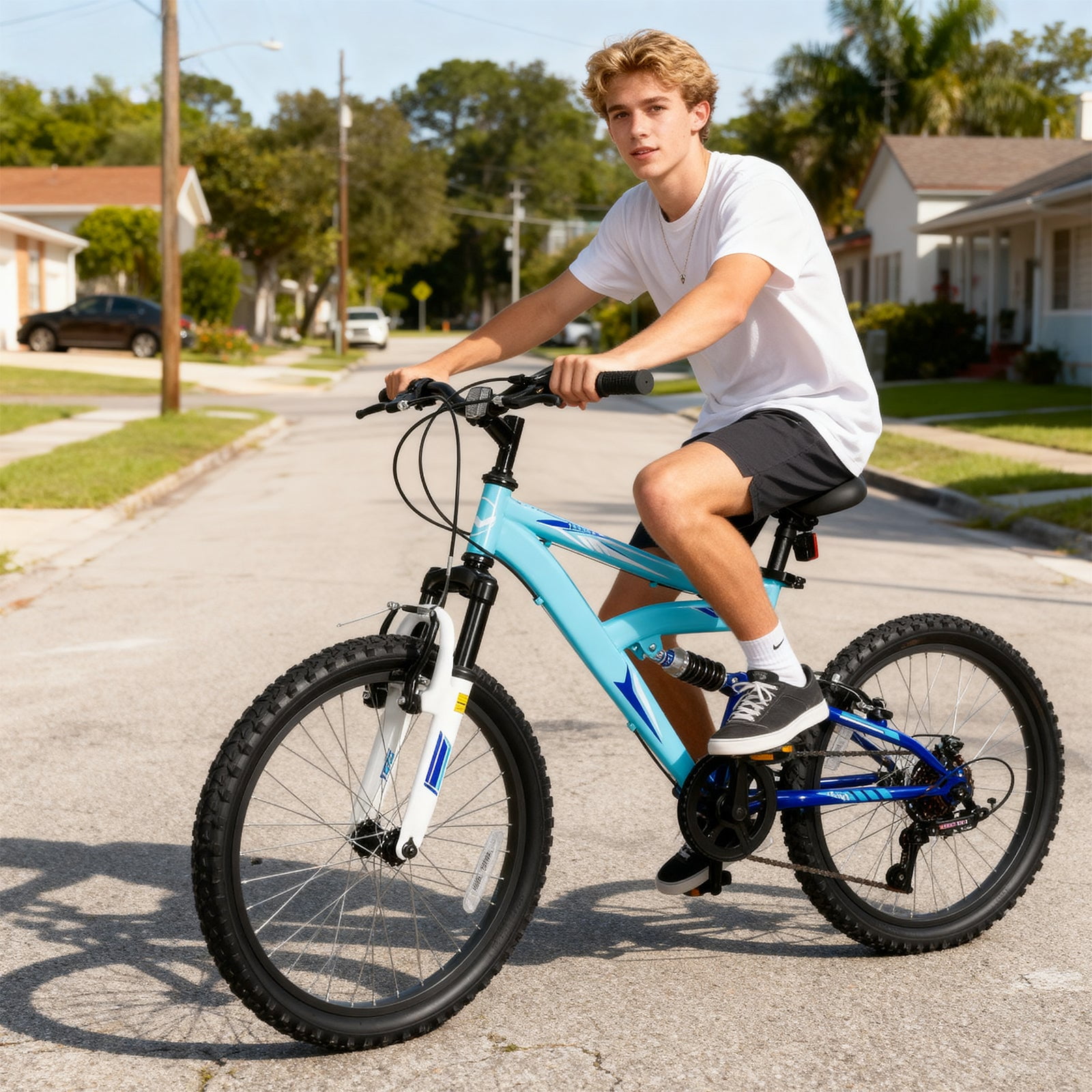 Hykolity Kids Mountain Bike 20 in Full Suspension MTB for Boys and Girls (Aqua Blue, 20 in) uppx4