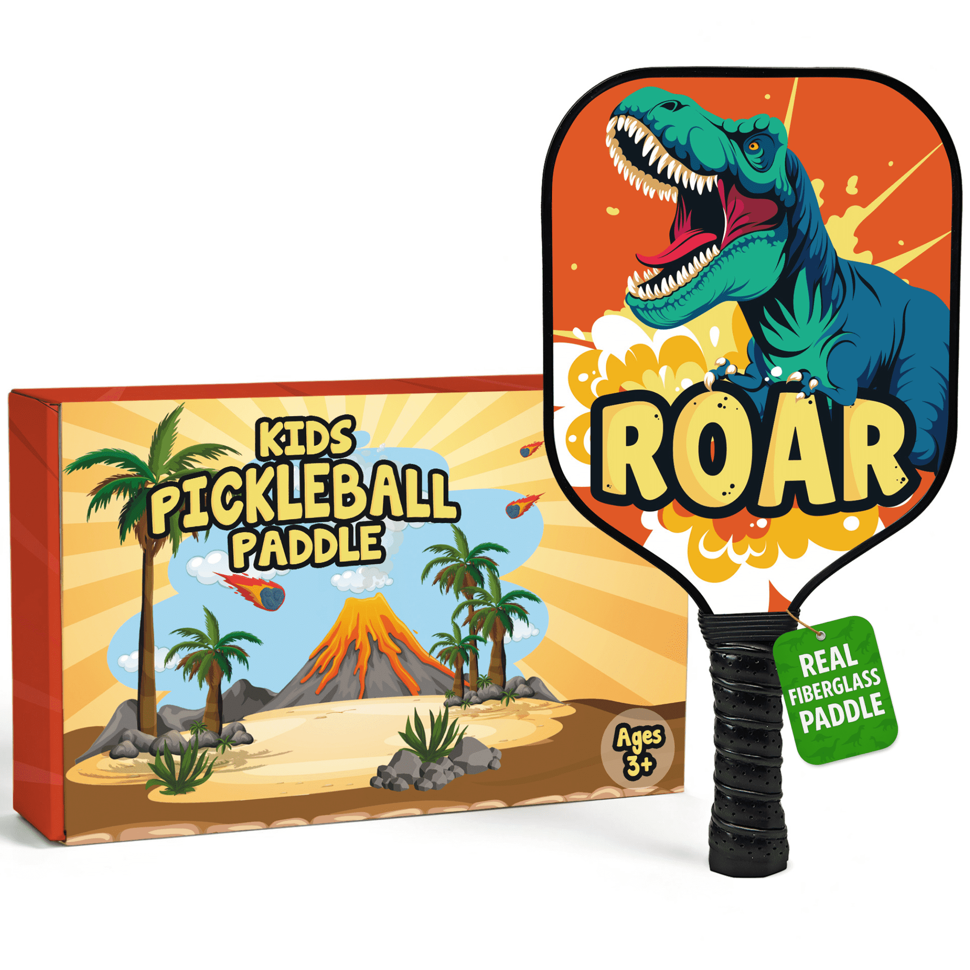 Dany x Kevin Kids Pickleball Paddle Fiberglass Lightweight Beginner Racket (Dinosaur, 0.37 lb) 3gc8u