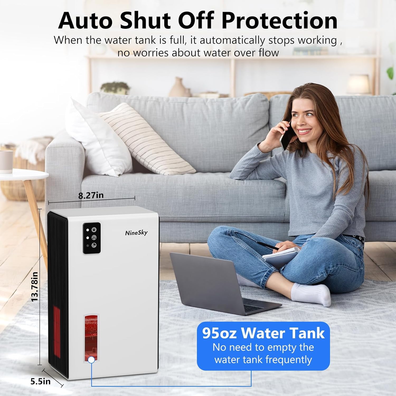 EGEH Small Dehumidifier for Home, Quiet Portable Moisture Absorber with Auto Shut-off and 7-Color LED Light (White, 27 fl oz) gbhfx