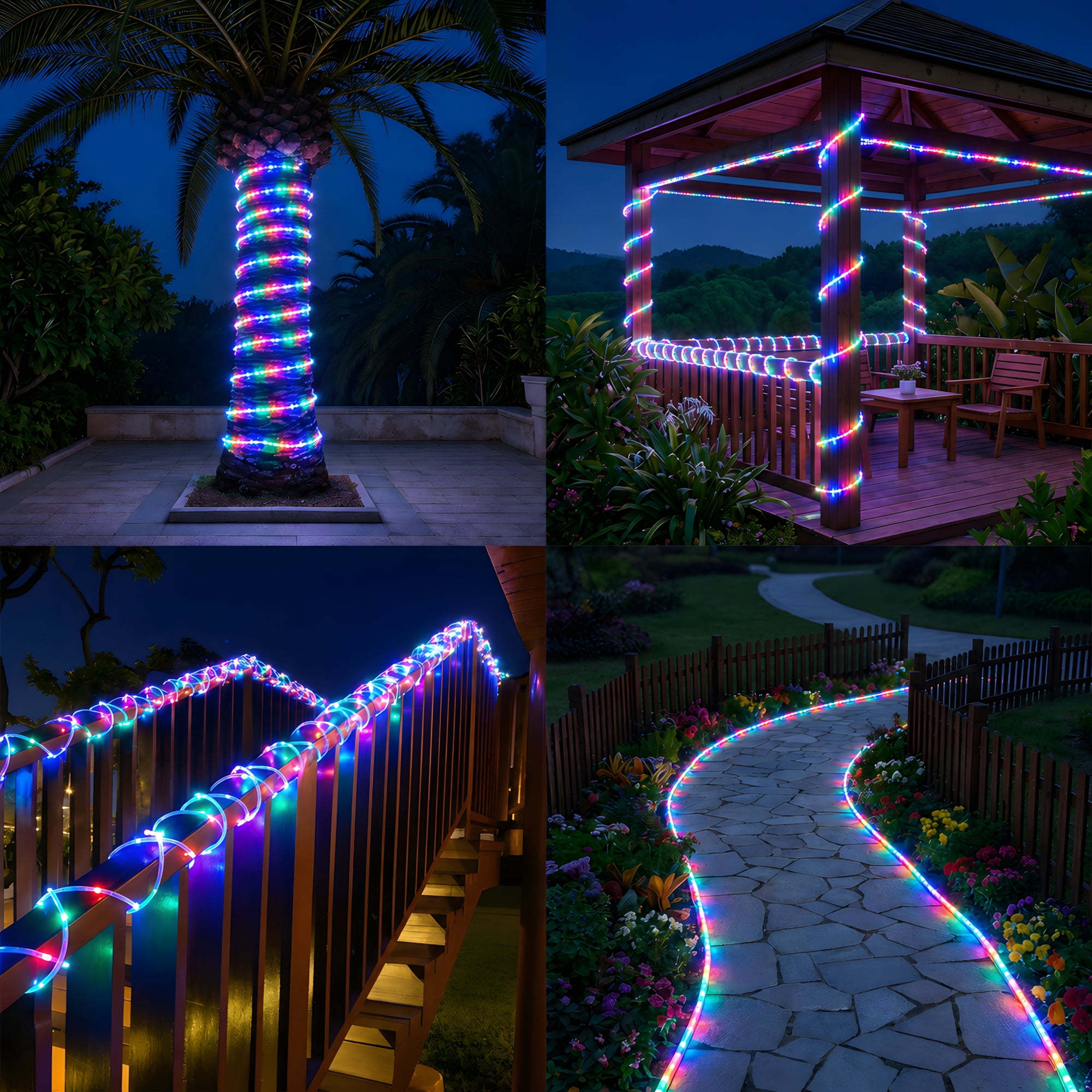 Volivo Solar Rope Lights Outdoor Waterproof LED Fairy Lights with 8 Lighting Modes (Multi-color, 66 ft) sncwx