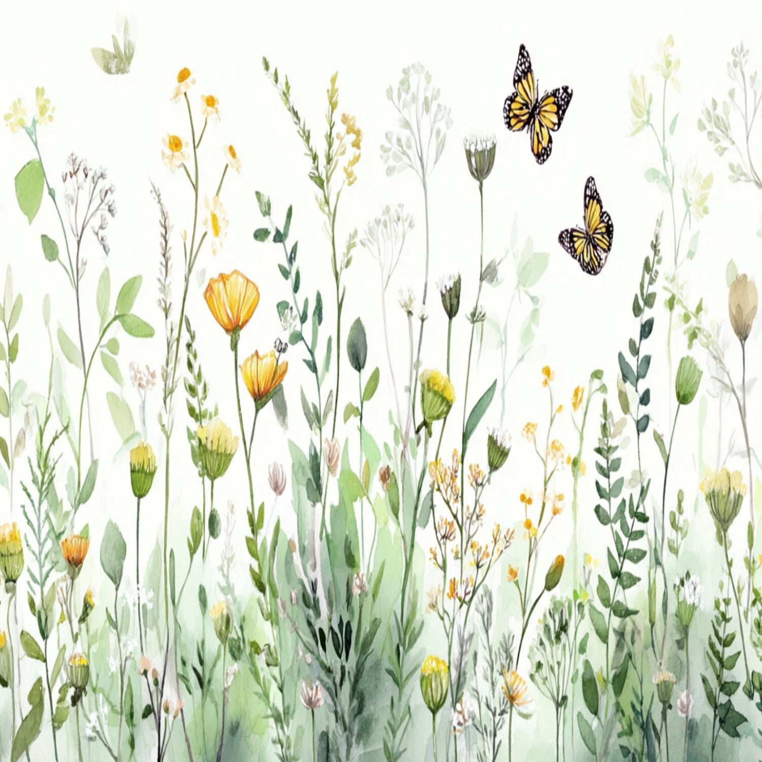 VETEB Peel and Stick Wallpaper Floral Abstract Yellow Flowers and Green Leaves (Yellow, 24 in x 118 in) kqroo