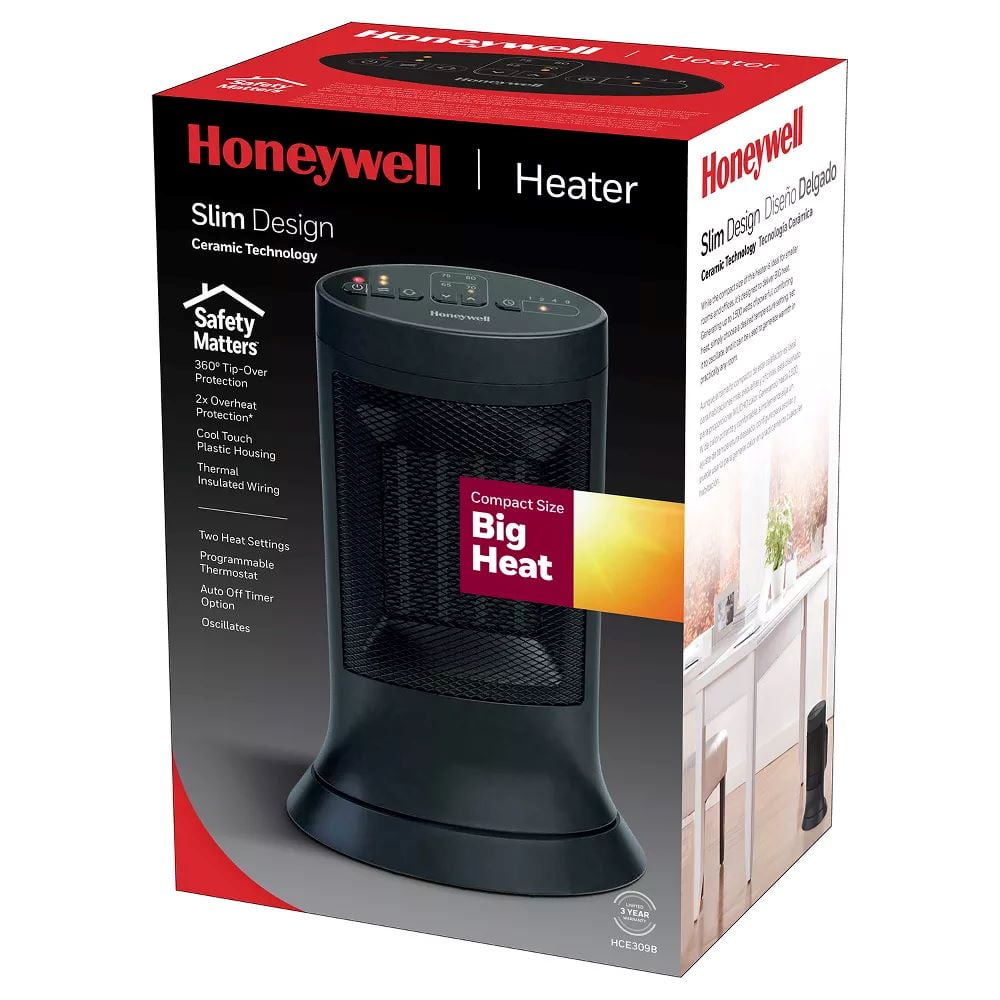 Honeywell Compact Digital Ceramic Tower Heater with Programmable Thermostat (Black, 12.75 in) 49lrk