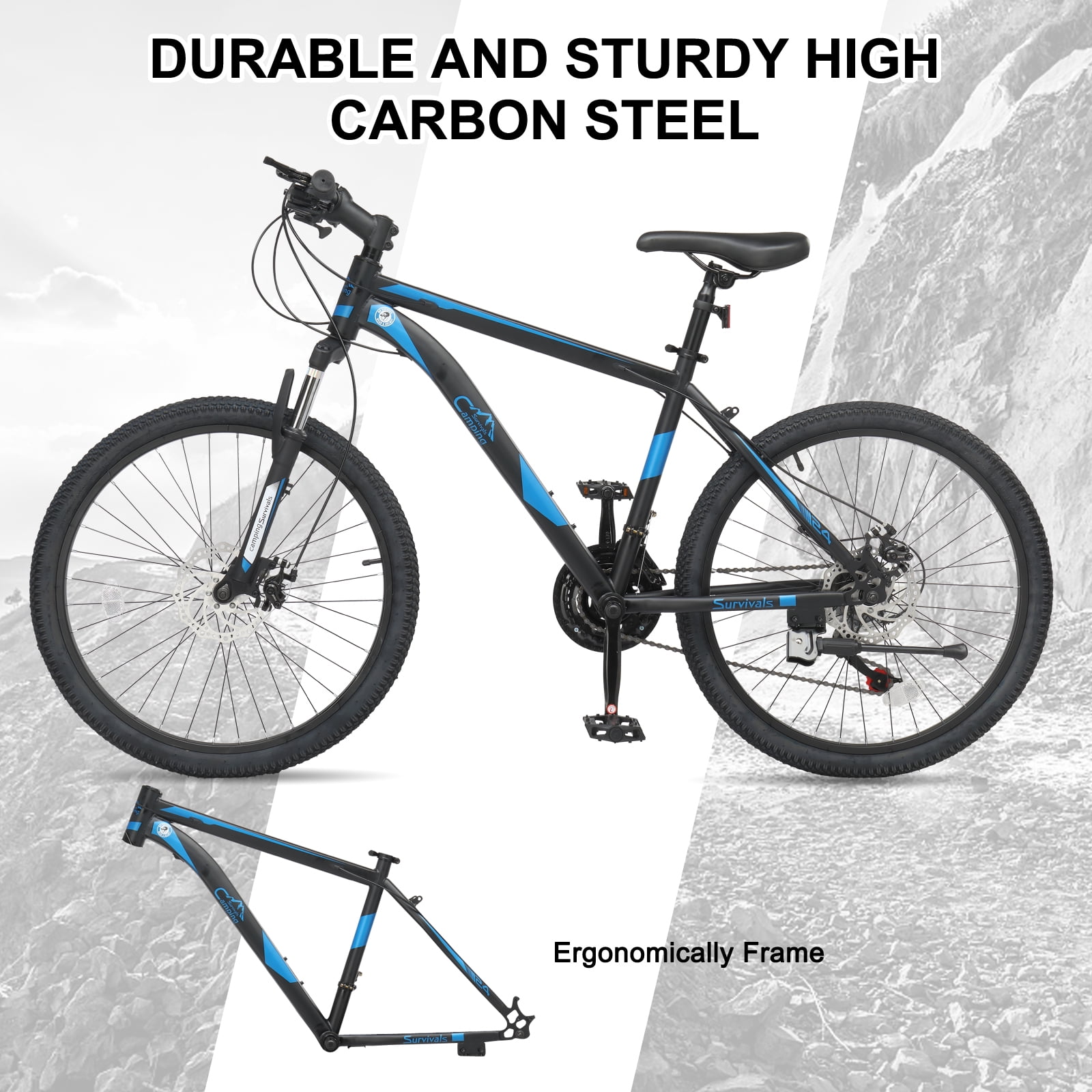 UBesGoo Mountain Bike 21-Speed Adult Trail Bicycle with Disc Brakes and Suspension (Black, 24 in) le69p