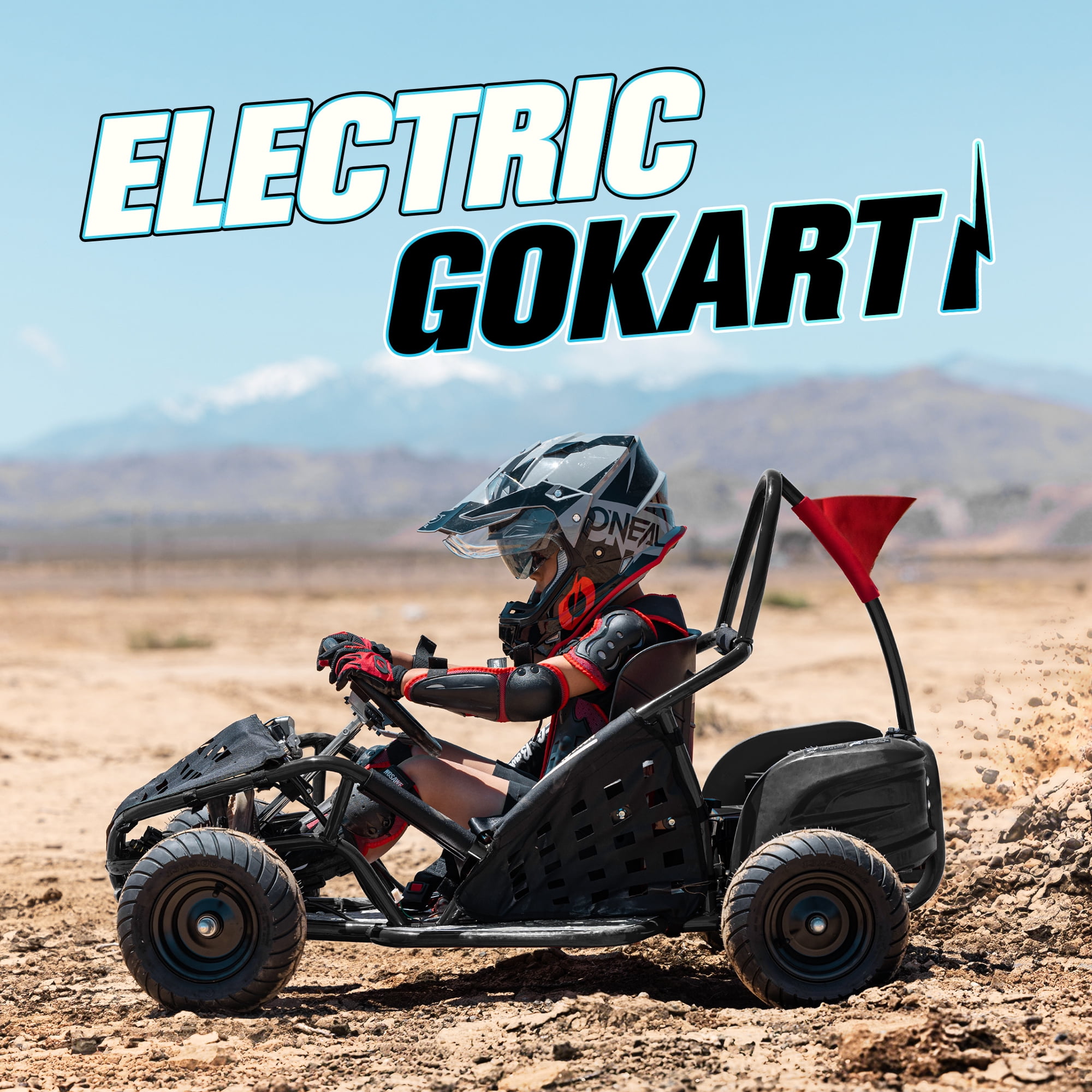 QEASET Electric Go-Kart 1000W Brushless Motor with 3-Speed Control and Hydraulic Disc Brakes (Black, 13 in Tires) vh0rv