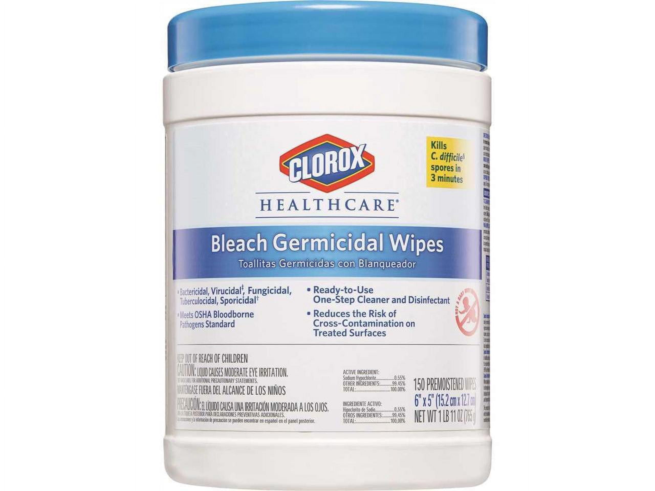 Clorox Healthcare Bleach Germicidal Wipes, EPA Registered Disinfectant (White, 150 Count) 8ri8l