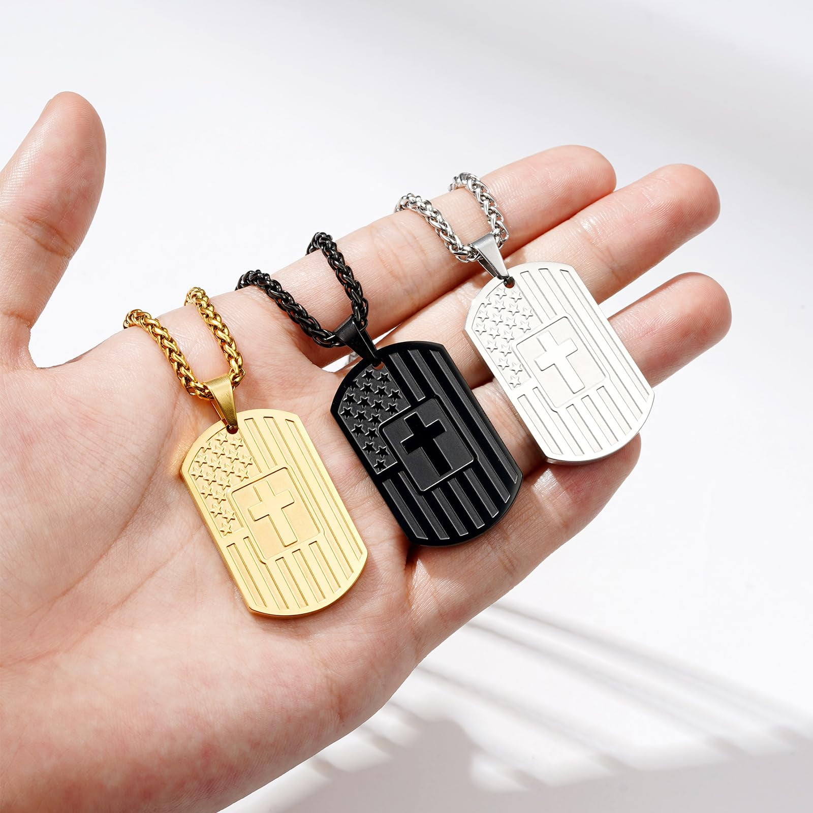 APSVO American Flag Dog Tag Cross Necklace for Men (Black, 24 in) zzlma