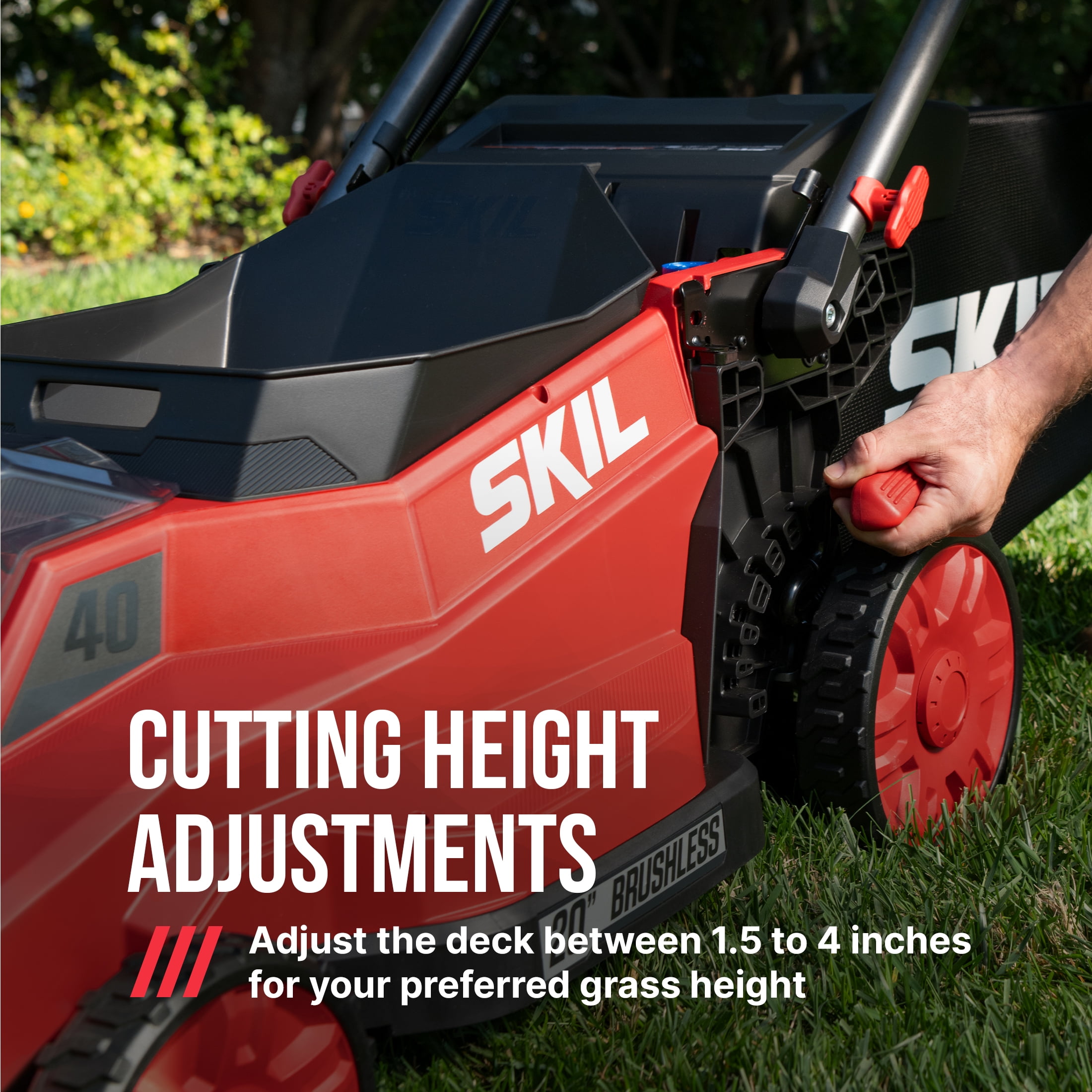 SKIL PWR CORE 40V Brushless 20-Inch Push Mower Kit with Smart Caddy, 7.5Ah Battery and 150W Charger (Red, 20-Inch) eoubn