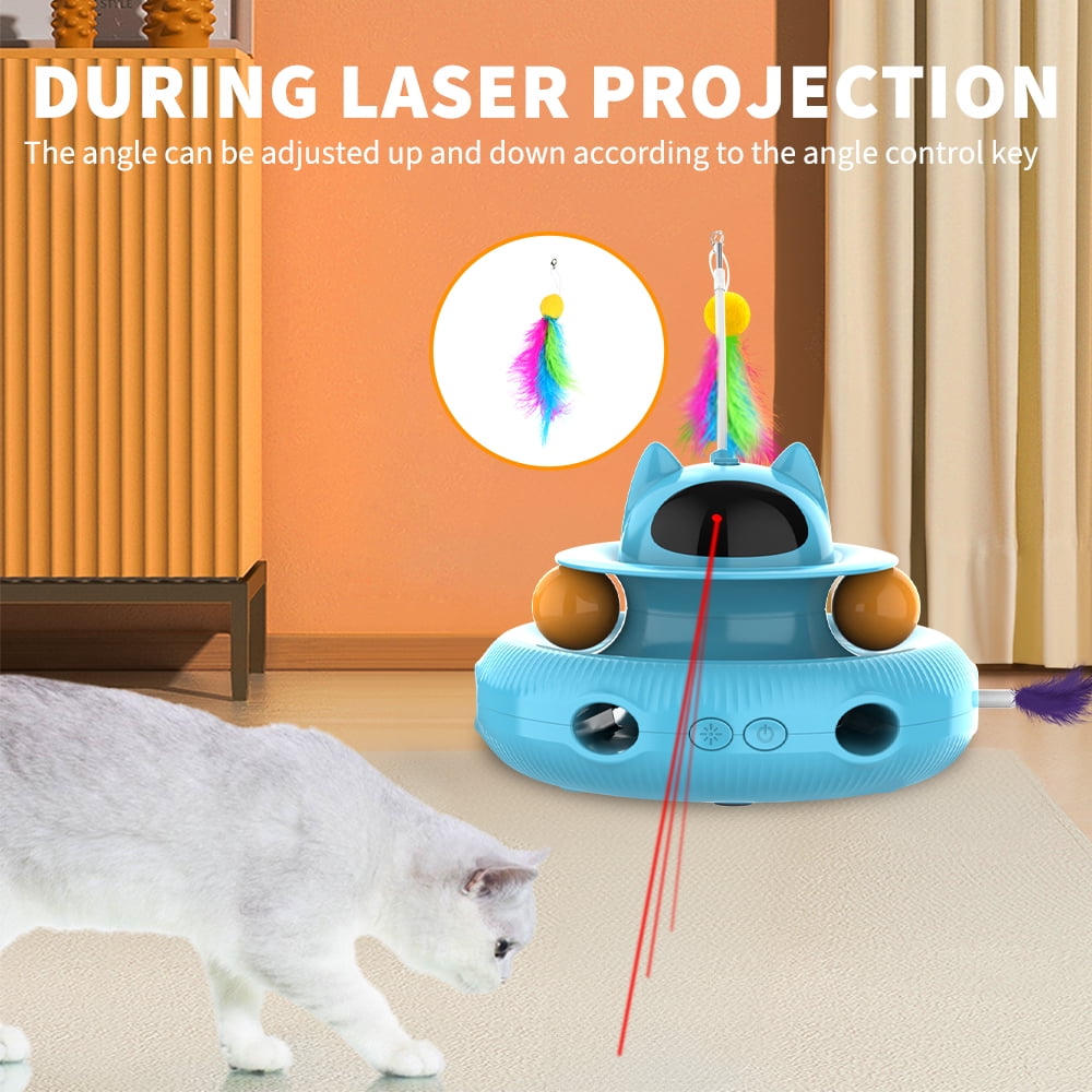 Cornmi 4-in-1 Interactive Cat Toy with Laser and Retractable Feather Wand (Blue, 1 Unit) l7f8q