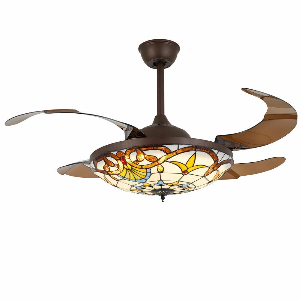 Denest 42 in Tiffany Style LED Retractable Ceiling Fan with Remote Control (3-Speed, 4-Blade) 0zrd0