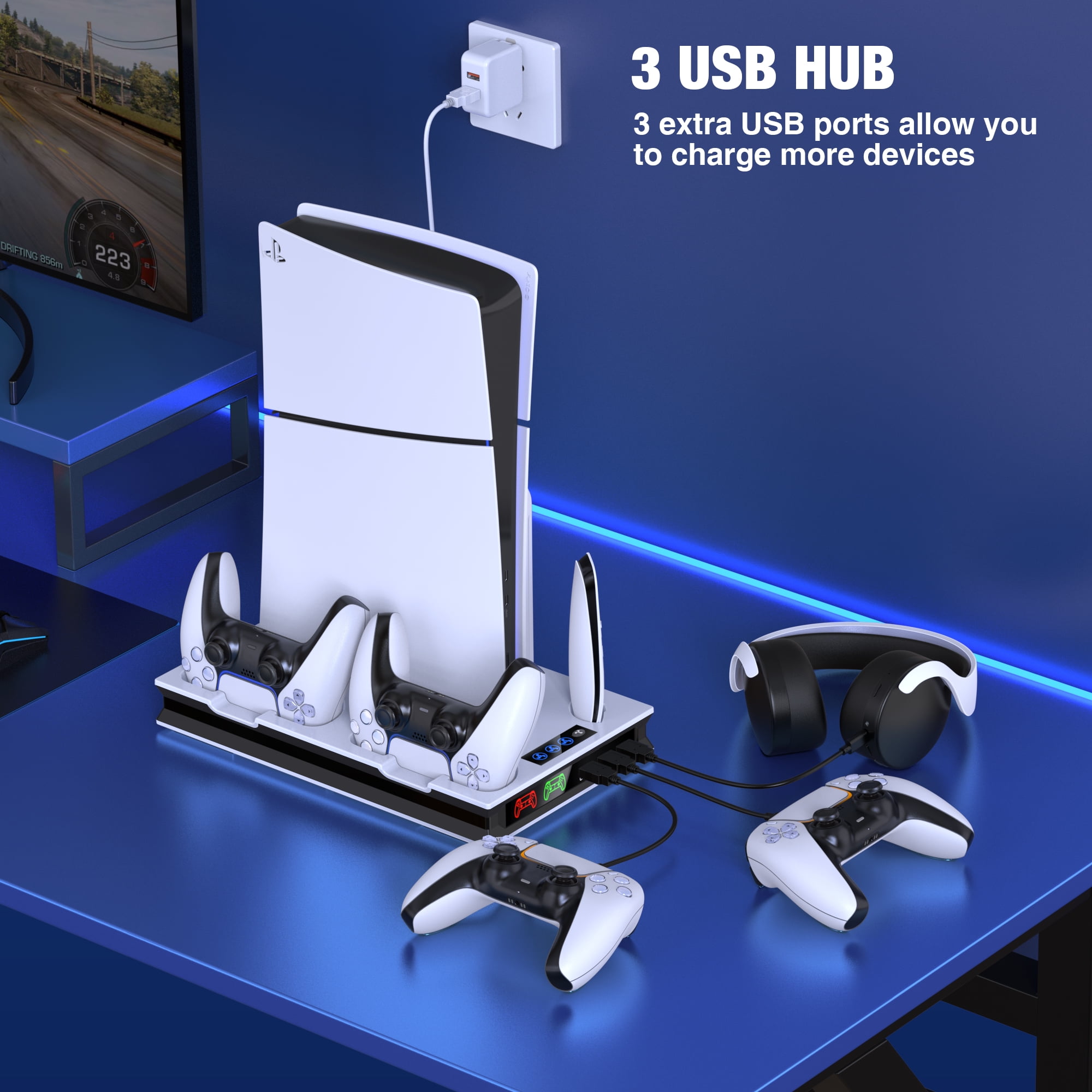 Beboncool PS5 Cooling Stand with Dual Controller Charger Station (White, 1 Pack) v0ex2