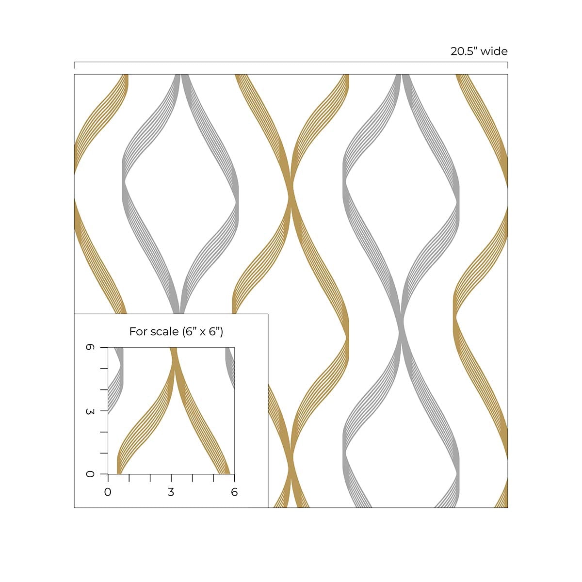 NextWall Ogee Ribbon Peel and Stick Wallpaper (Silver and Gold, 20.5 in. x 18 ft.) xie6h