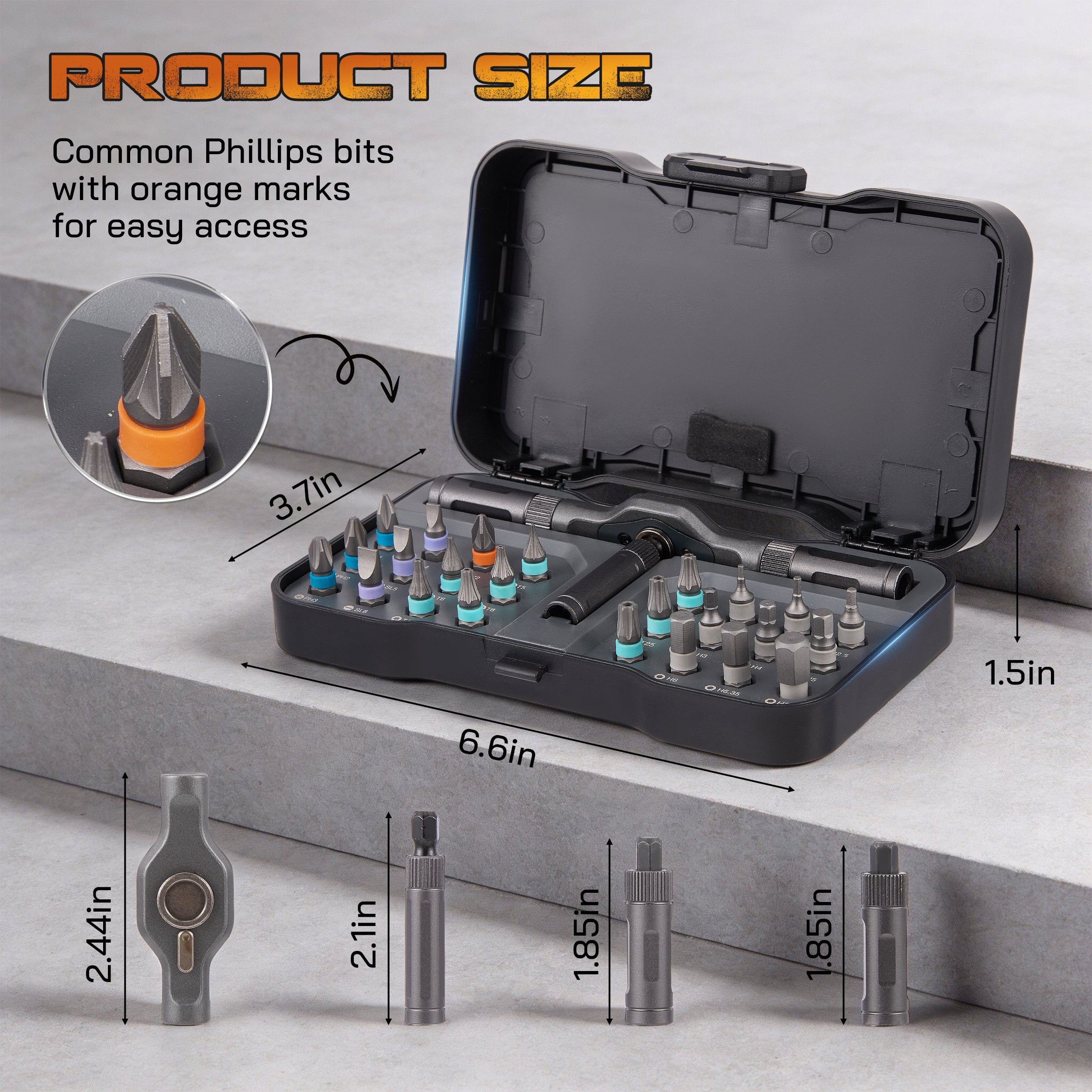 YTAKY 24-in-1 Magnetic Ratchet Screwdriver Set, S2 Steel Precision Tool Kit for Home Repair (Black, 6.6 x 3.7 x 1.6 in) l000k