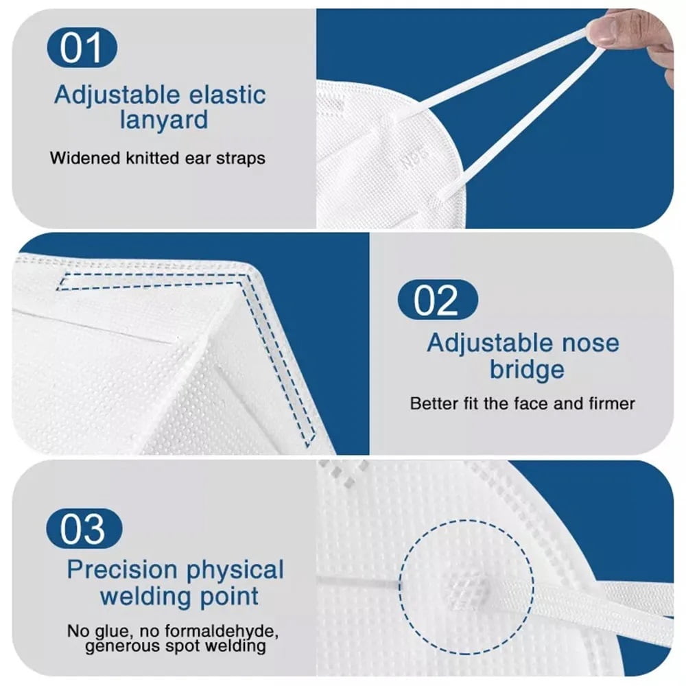 Generic Adult Protective Face Mask 5-Layer Filtration Breathable Safety Cover (White, 50 Pack) beifa