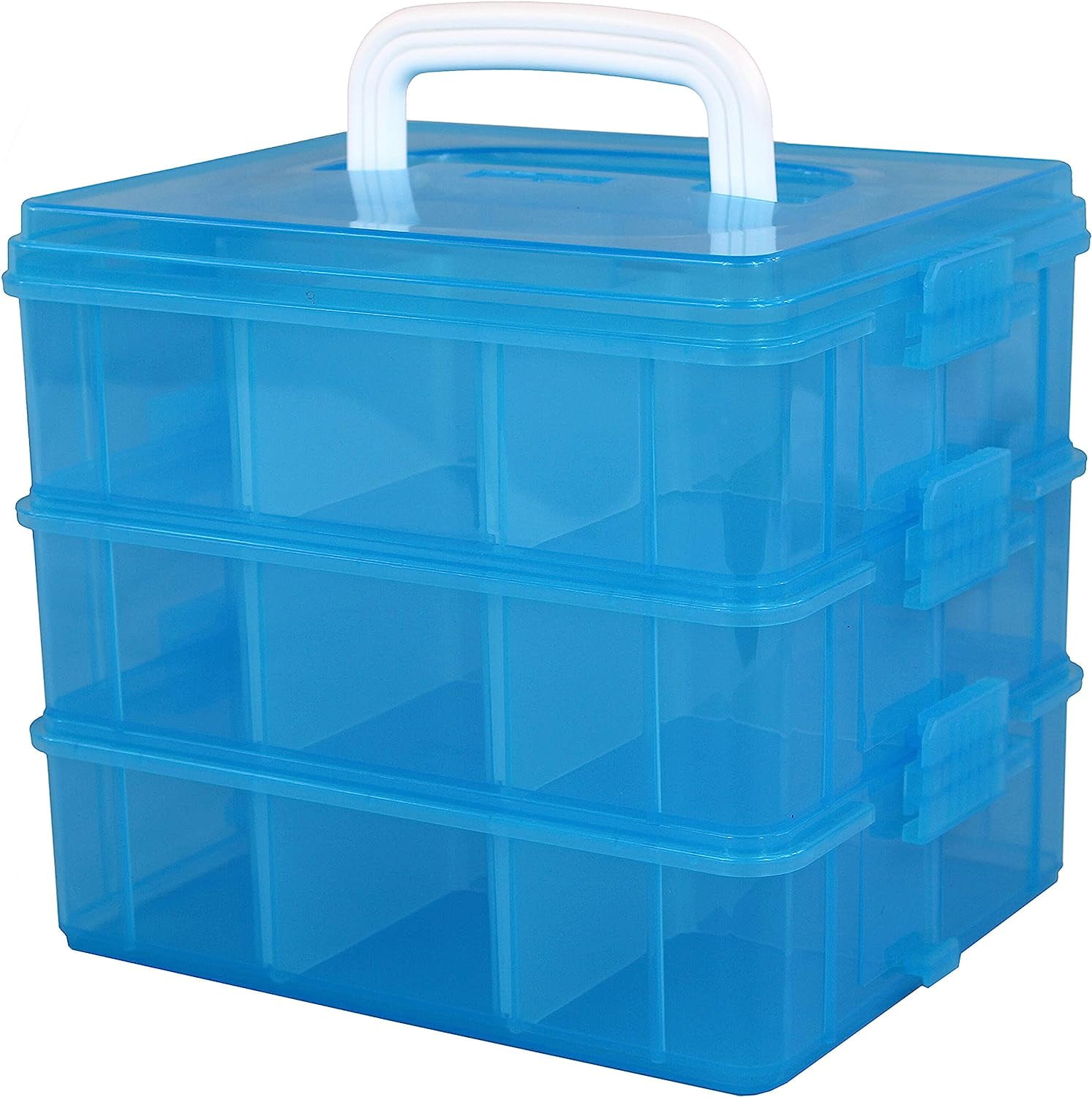 Duslogis 3-Tier Stackable Storage Organizer Case with 18 Adjustable Compartments (Blue) bjq73