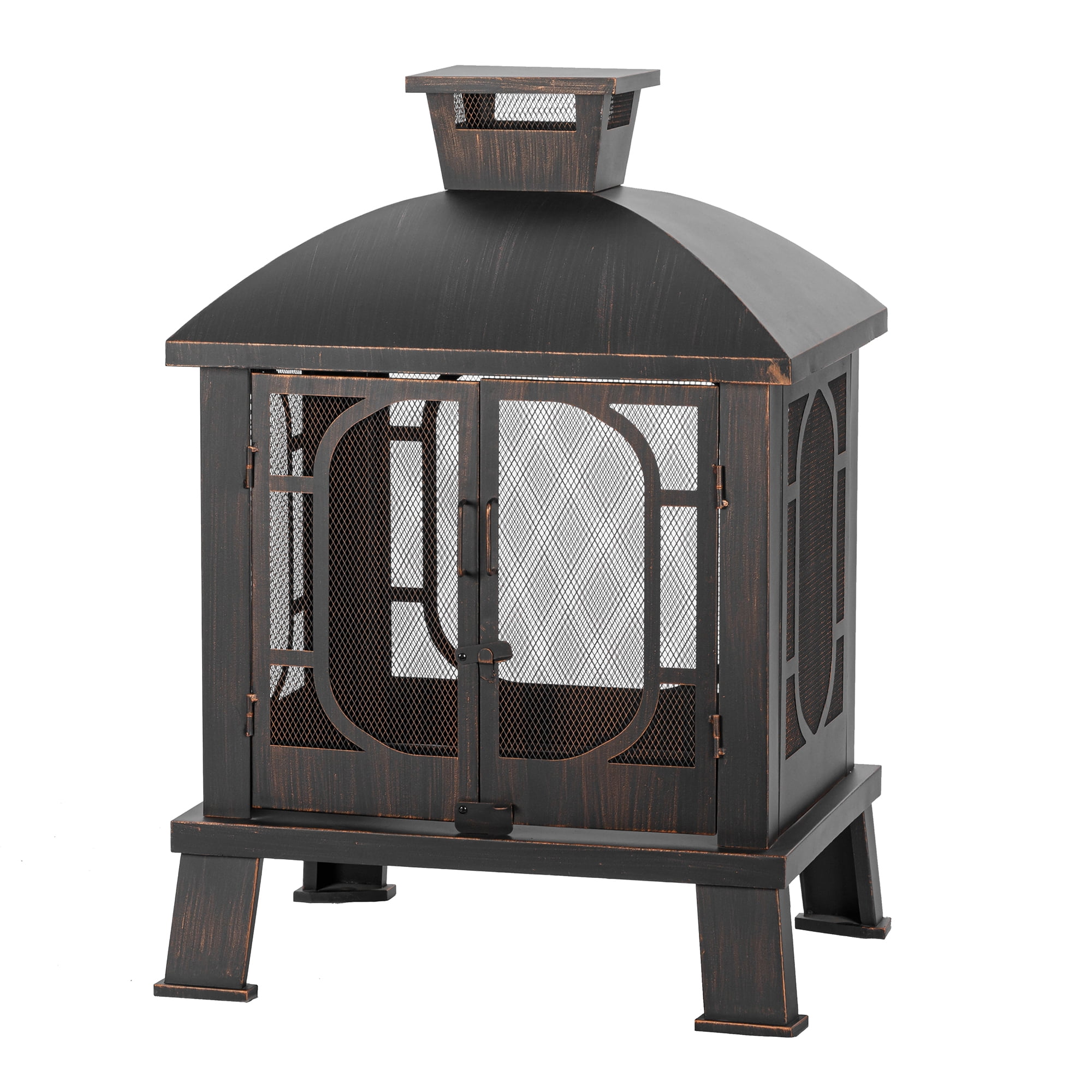 MistMo Metal Outdoor Fire Pit with BBQ Grill, Wood Burning Fireplace for Backyard (Antique Bronze, 45 in) f3j0l