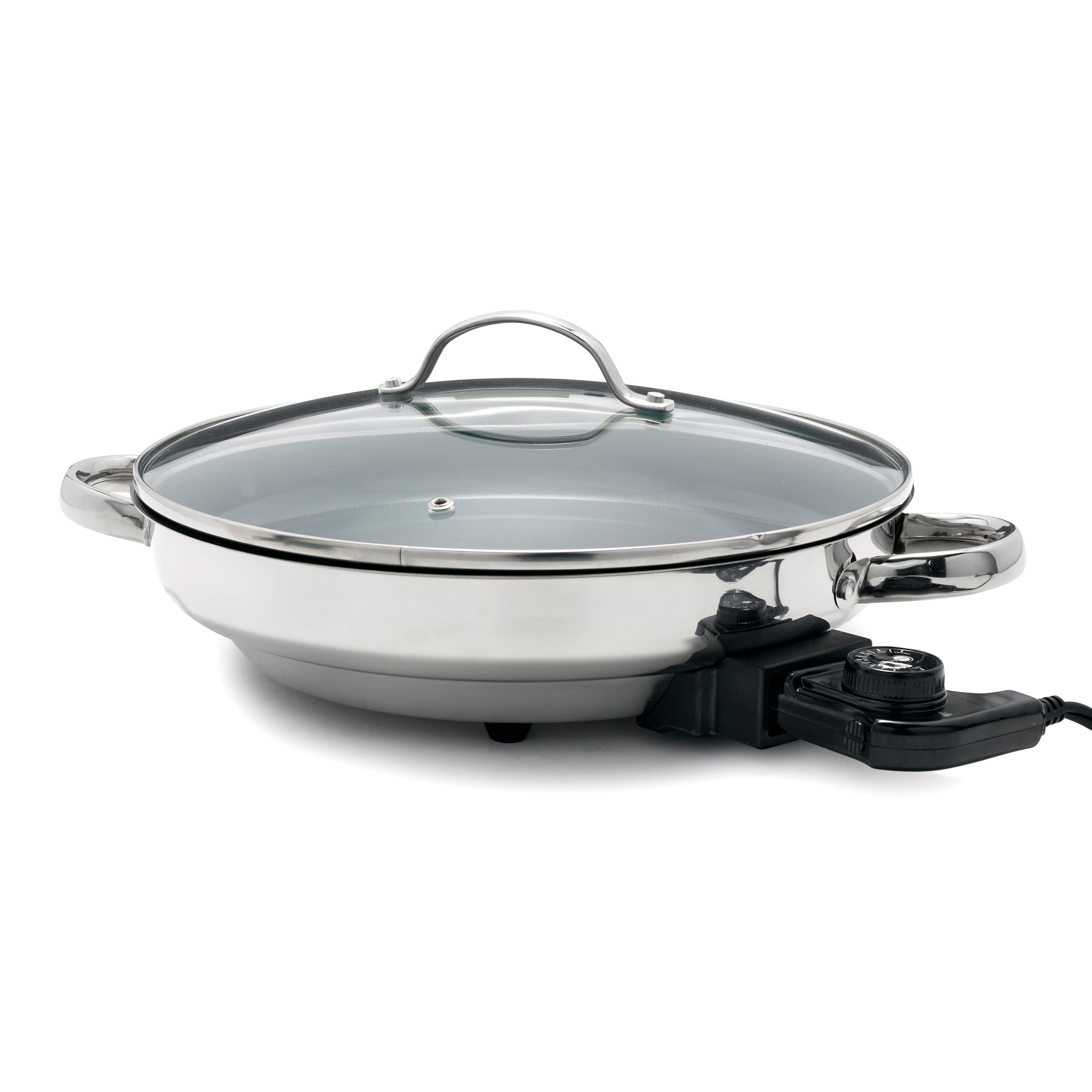 GreenPan Stainless Steel Electric Skillet with Ceramic Nonstick Coating (Silver, 12 in, 3.3 qt) 9en3k