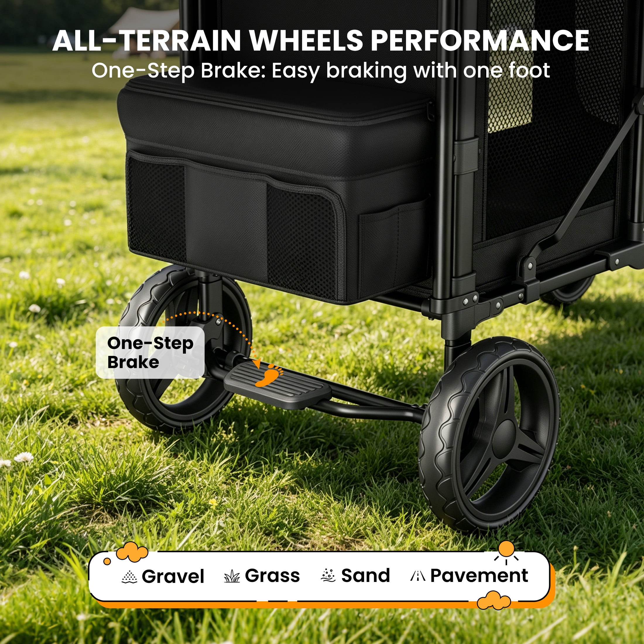 TouHeart 3-in-1 Foldable Wagon Stroller for 2 Kids with Canopy and 5-Point Harness (Black, 200 lb Capacity) te9ap