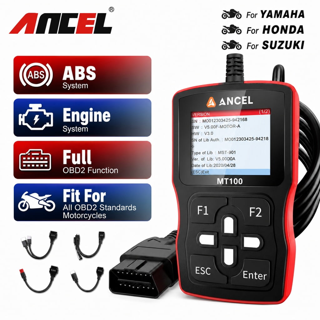ANCEL MT100 Motorcycle Diagnostic Scan Tool OBD2 Code Reader (Clear, 1 Pack) q32gt