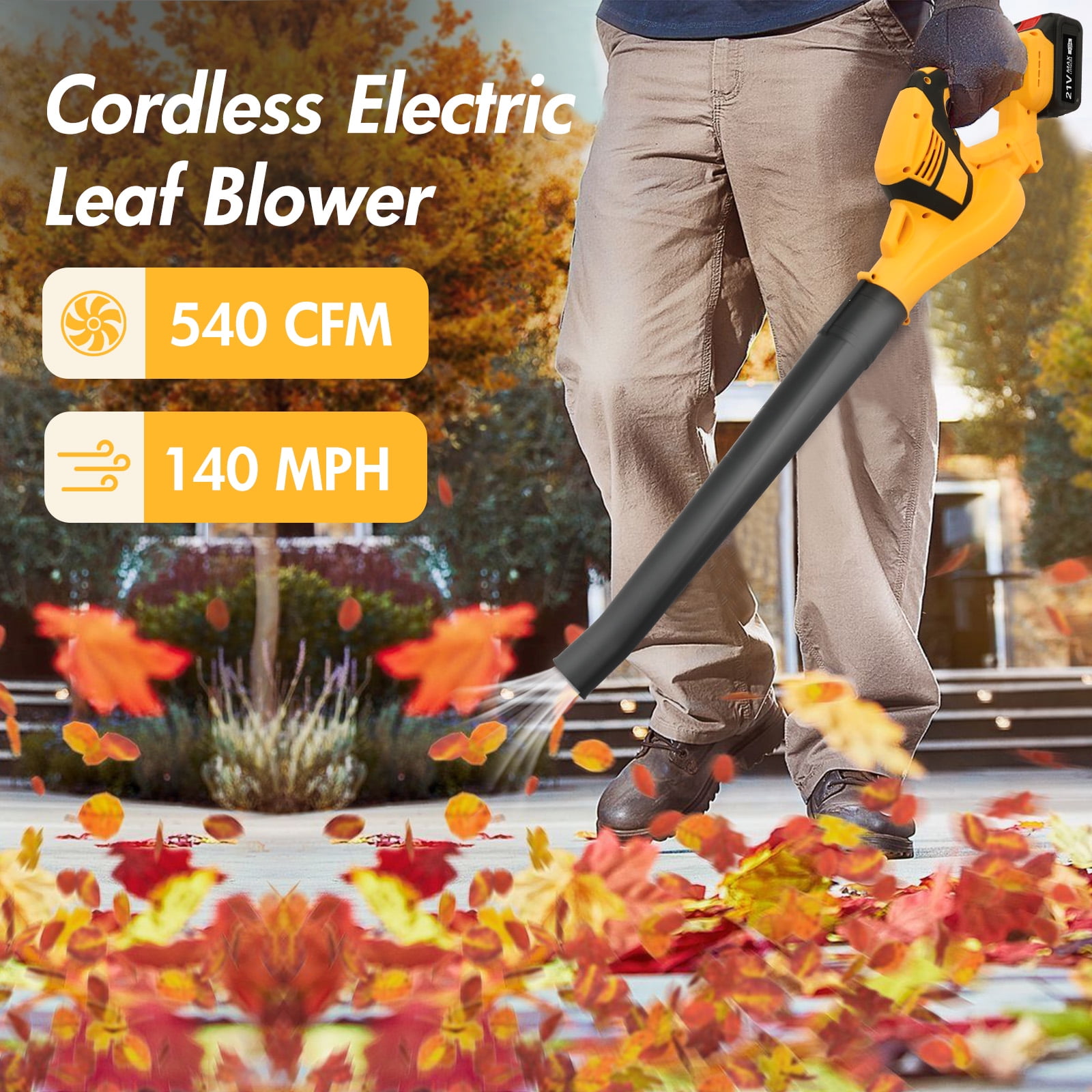 CATGOOD Cordless Leaf Blower, Electric Power Sweeper for Lawn Care and Patio (Yellow, 3.6 lb) 85lp0