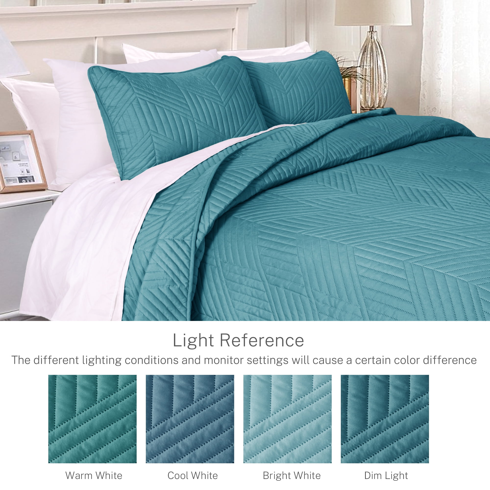 Exclusivo Mezcla Ultrasonic Geometric Quilt Bedding Set (Teal, Full/Queen Size) rhzvl