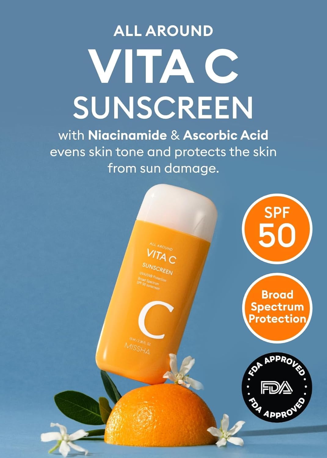 Missha All Around Vita C Sunscreen SPF 50 (2.36 fl oz) qkhbu