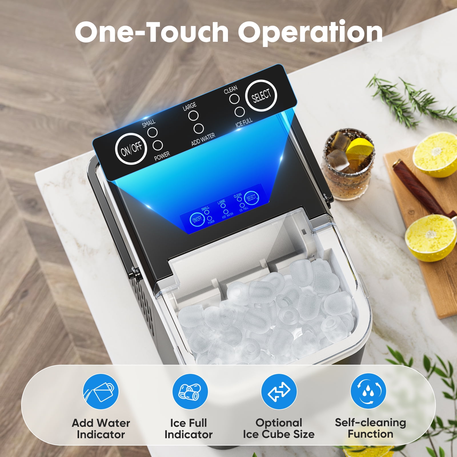 EDX Countertop Ice Maker, Portable Self-Cleaning Ice Machine with Handle and Scoop (Black, 26.5 lb Daily Capacity) w4hwj