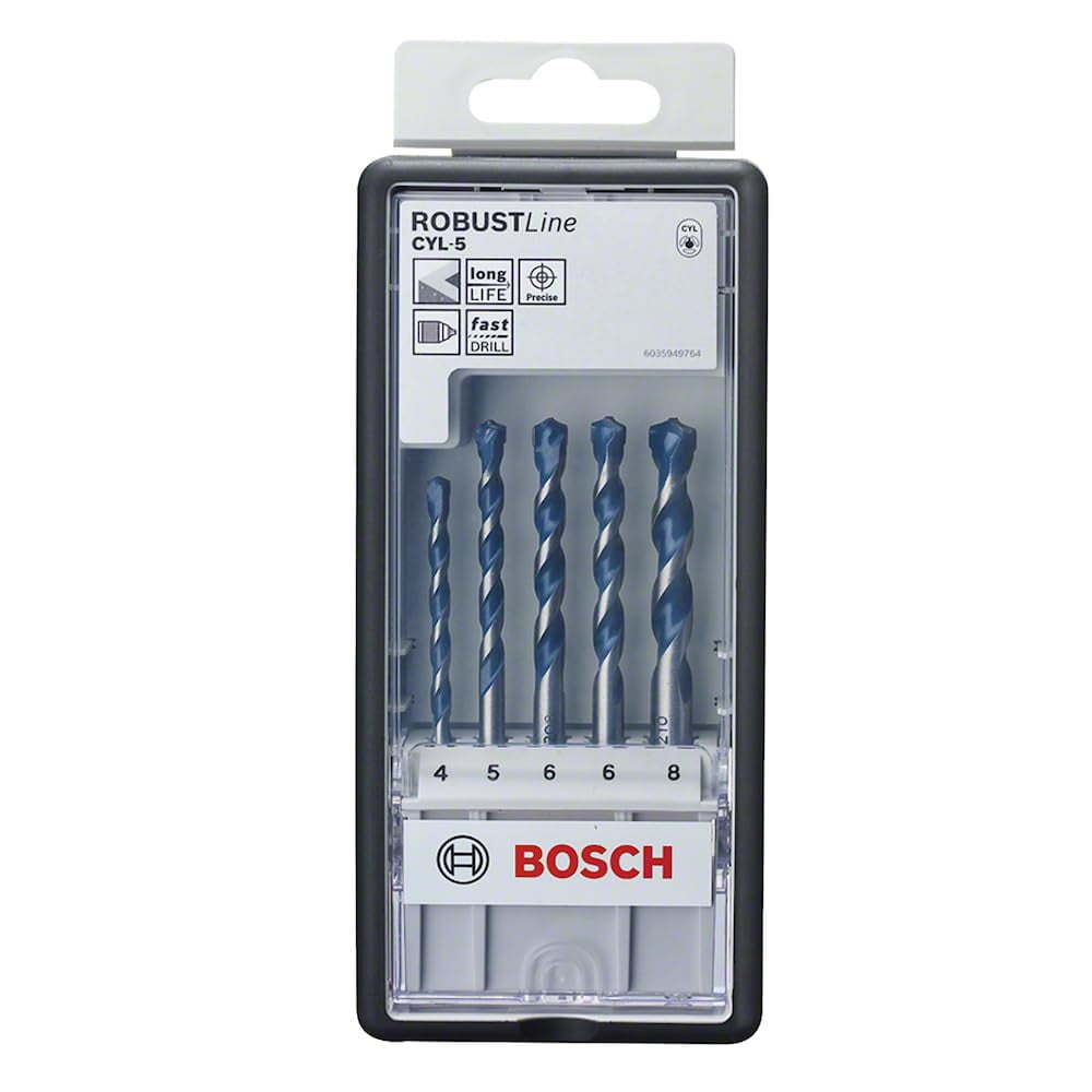 Bosch Professional CYL-5 Concrete Drill Bit Set, Heavy-Duty Carbide Tip for Masonry and Stone (5 Piece Set, 0.16 in - 0.31 in) efxxc