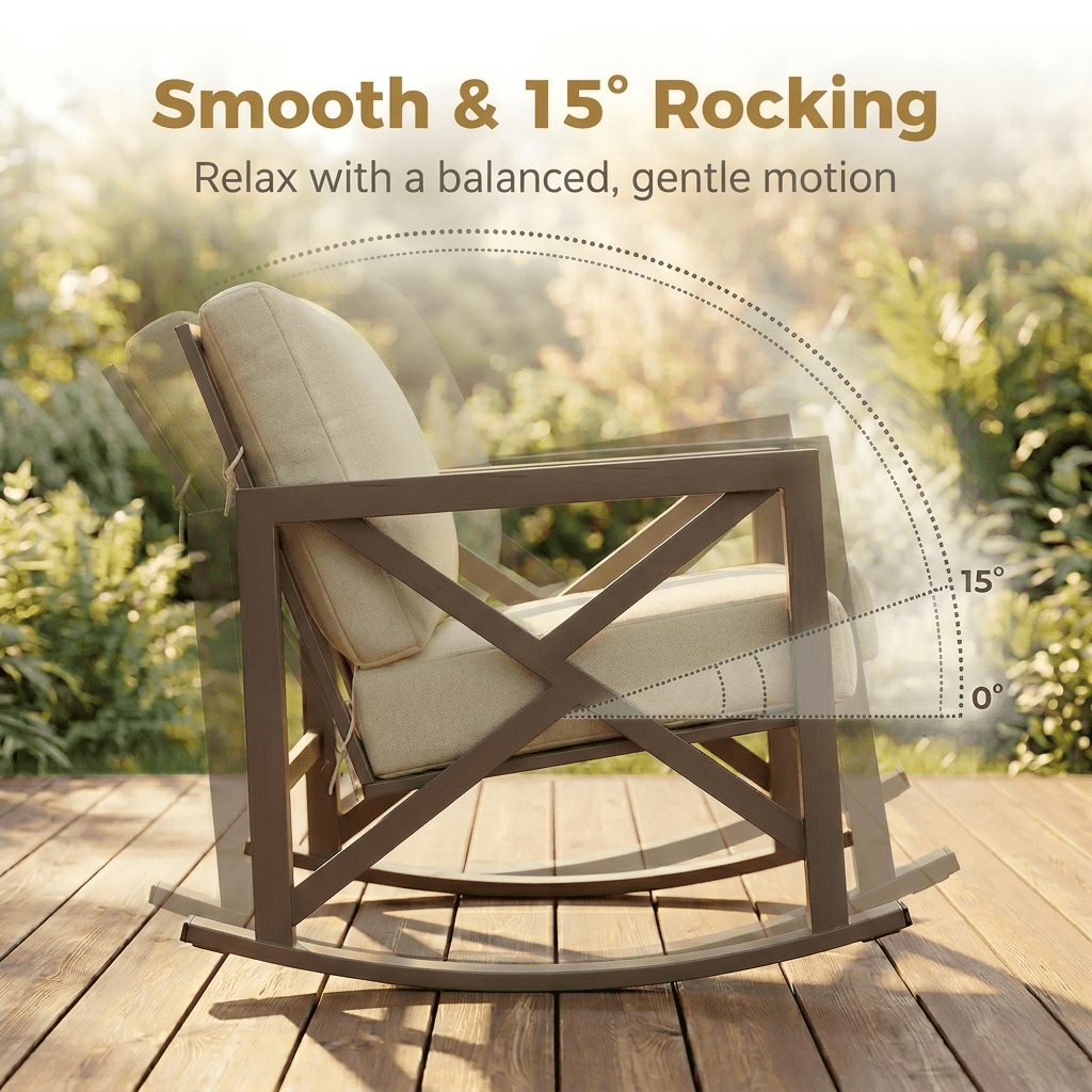 UDPATIO 3-Piece Metal Patio Bistro Rocker Set, Heavy-Duty Outdoor Furniture with Thick Cushions (Beige, 3-Piece Set) r0c1x